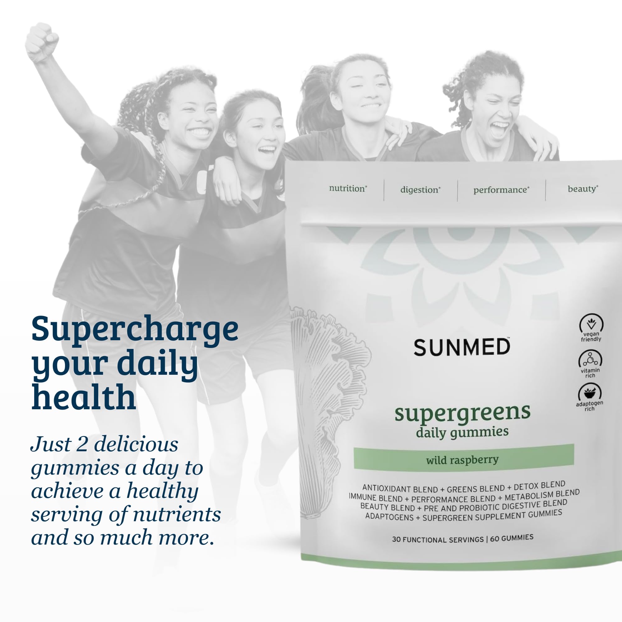 SUNMED Supergreens Daily Gummies – Wellness Blend with Ashwagandha, Green Tea, Spirulina, Probiotics, Antioxidants & Detox Support for Immunity, Gut, Skin & Brain Health | Wild Raspberry, 60ct SUNMEDAu supplements