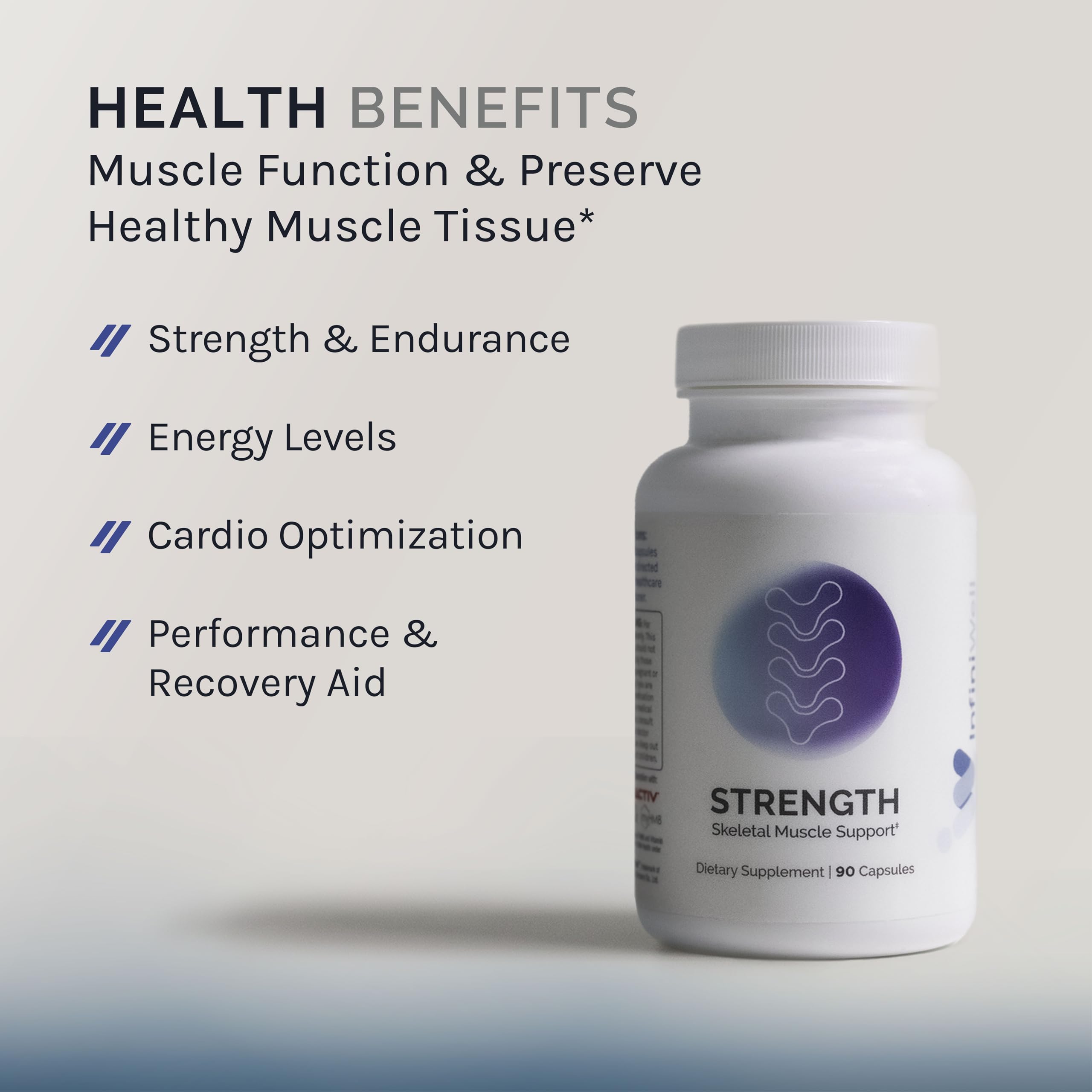 InfiniWell Strength - Muscle Recovery Supplements for Healthy Aging - HMB Supplement for Stamina, Endurance, Strength Gains & Mobility - Nourish Healthy Muscle Mass & Tissue Quality (90 Capsules) InfiniWellAu supplements
