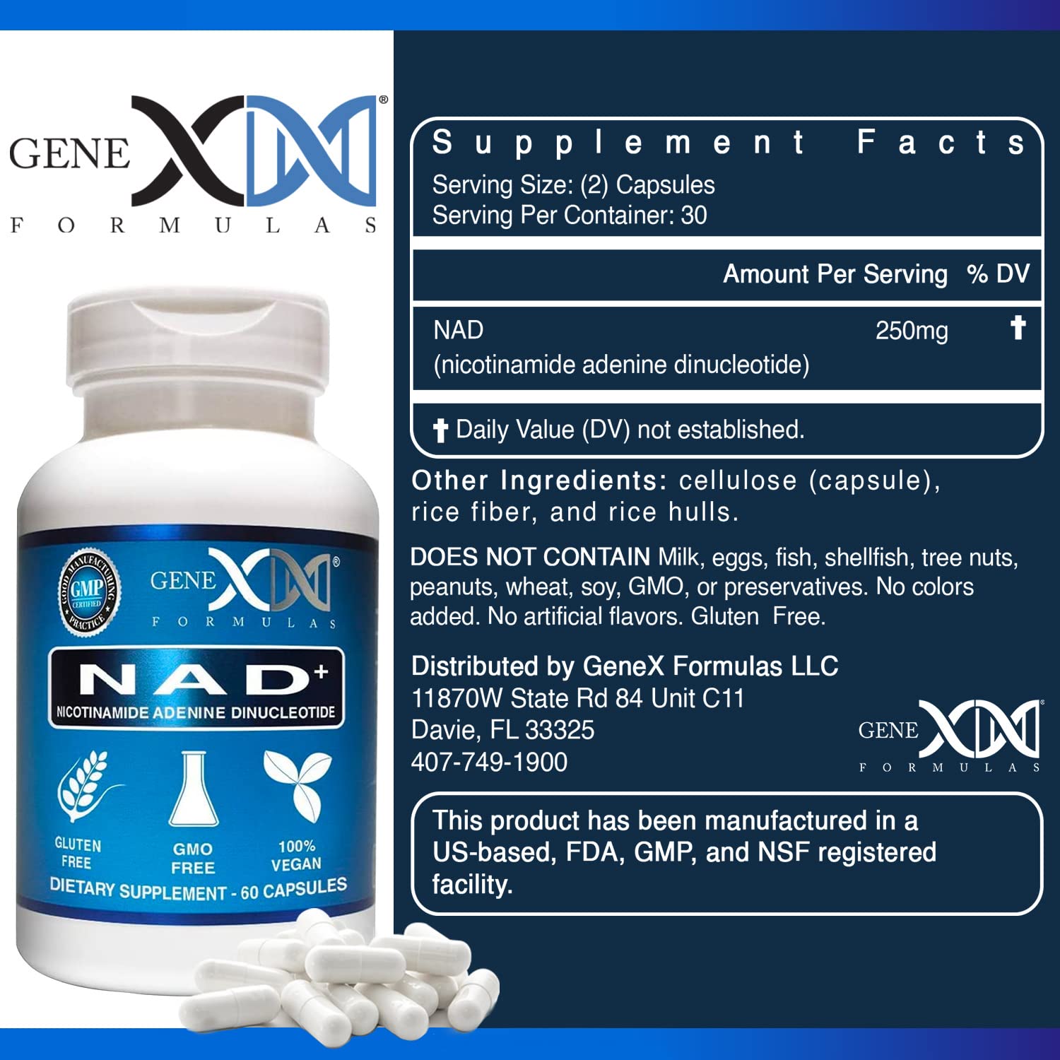 Genex Formulas NAD+ 250mg Serving 60 Capsules Nicotinamide Adenine Dinucleotide (Actual NAD+ Not a Precursor) (1) Genex FormulasAu supplements