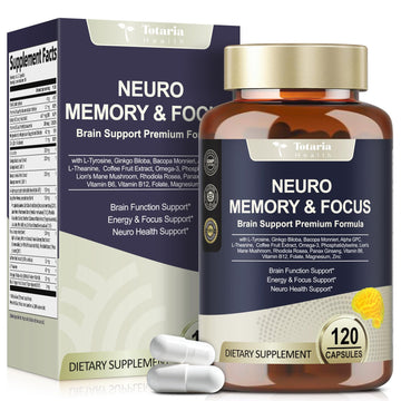25 in 1 Brain Supplements for Memory and Focus & Neuro Health - Daily Brain Nootropic Cognitive Supplement with L-Tyrosine, Bacopa Monnieri, Ginkgo Biloba, Alpha GPC - Non-GMO, Gluten Free TotariaAu supplements