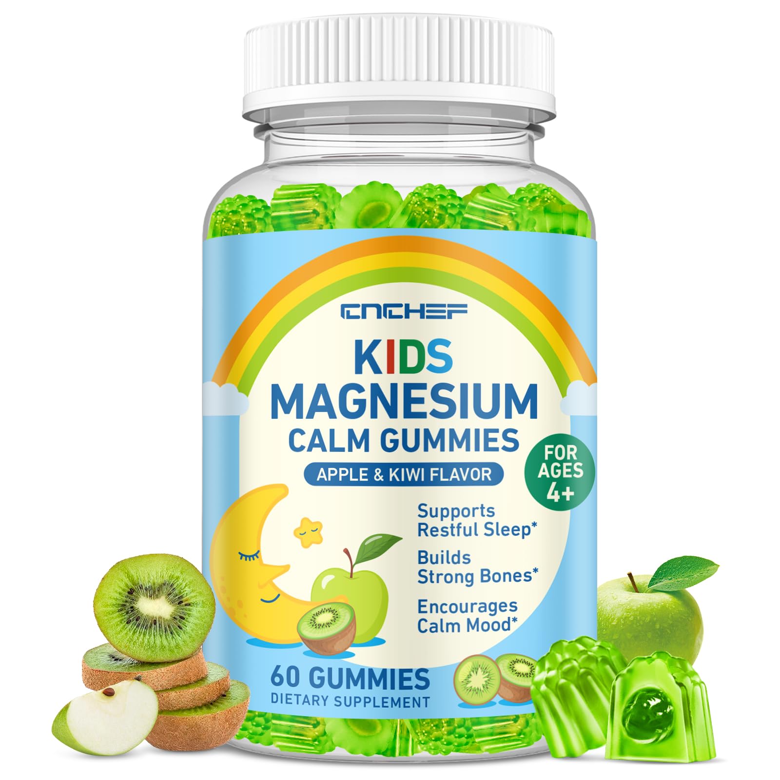 Center-Filled Magnesium Gummies for Kids 300MG - Magnesium Glycinate Gummies with L-theanine, Omega-3, Vitamin B6, D for Kids & Adults, Supplement for Sleep, Calm & Muscle Relaxation - Apple & Kiwi CNCHEFAu supplements
