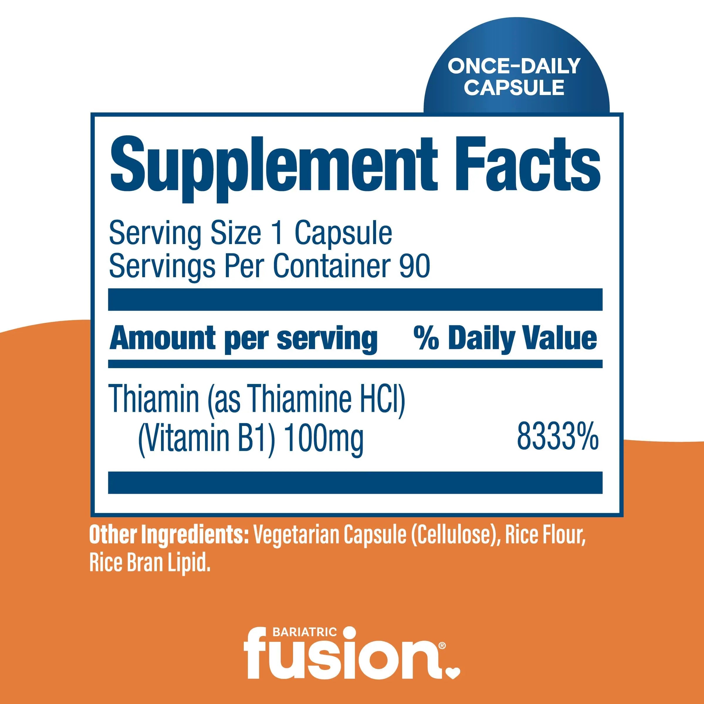 Bariatric Fusion Vitamin B1(Thiamine) for Bariatric Surgery Patients Including Gastric Bypass & Sleeve Gastrectomy, Easy to Swallow Capsule, 90 Count Bariatric FusionAu supplements