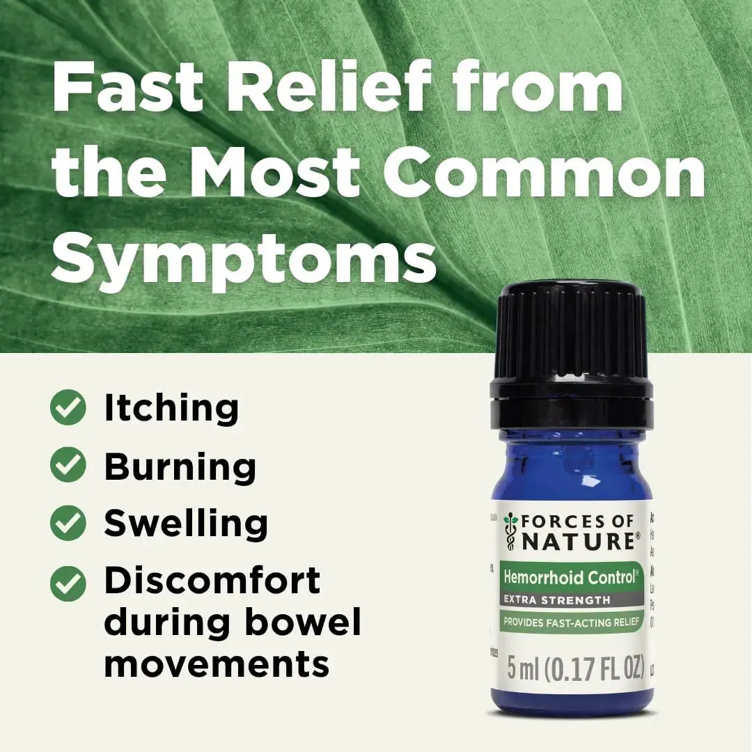 Forces of Nature Hemorrhoid Control Extra Strength, Organic Homeopathic Medicine with Witch Hazel, Horse Chestnut, and Soothing Essential Oils for Itching, Swelling & Discomfort, 5ml (0.17 fl oz) Forces of NatureAu supplements