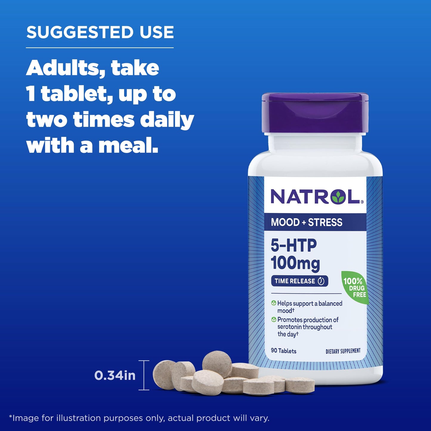 Natrol 5-HTP 100mg, Dietary Supplement Helps Support a Balanced Mood, Mood and Stress Support Supplement, 90 Time Release Tablets, 45-90 Day Supply NatrolUS supplements
