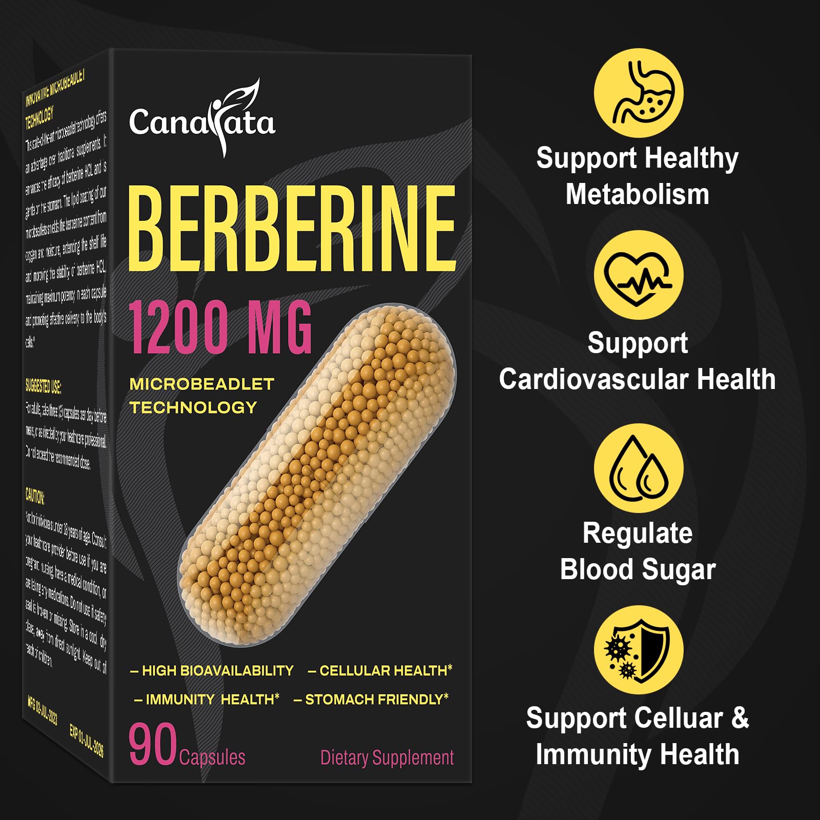 Berberine Supplement 1200mg Berberine HCL - High Bioavailability Microbeadlet CanarataUS supplements