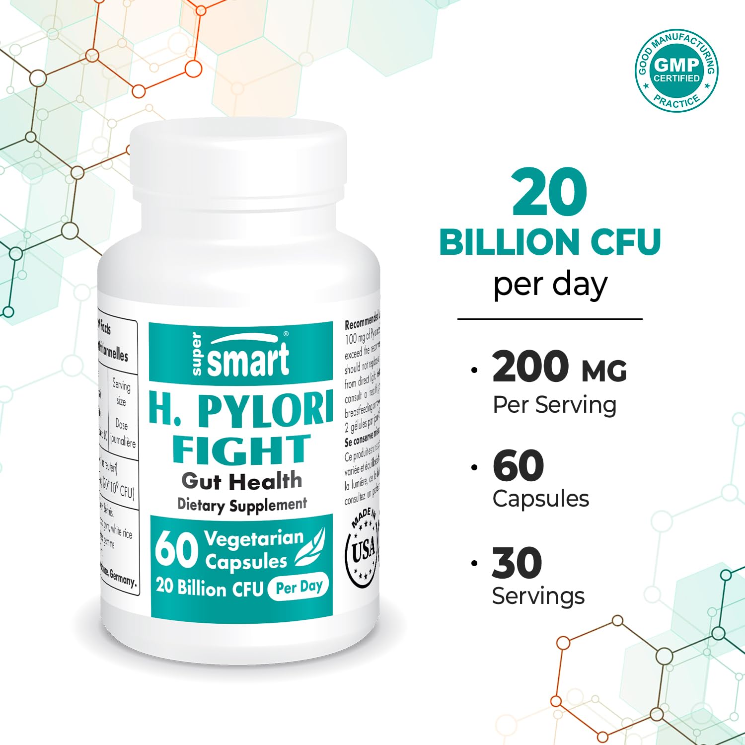 Supersmart - H. Pylori Fight Natural Treatment 20 Billion CFU per Day (Probiotic Lactobac SupersmartUS supplements