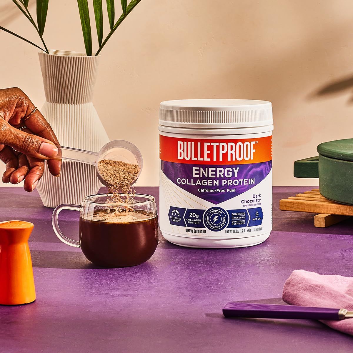 Bulletproof Dark Chocolate Energy Collagen Protein, 19.3 Ounces, Caffeine-Free Fuel BulletproofUS supplements