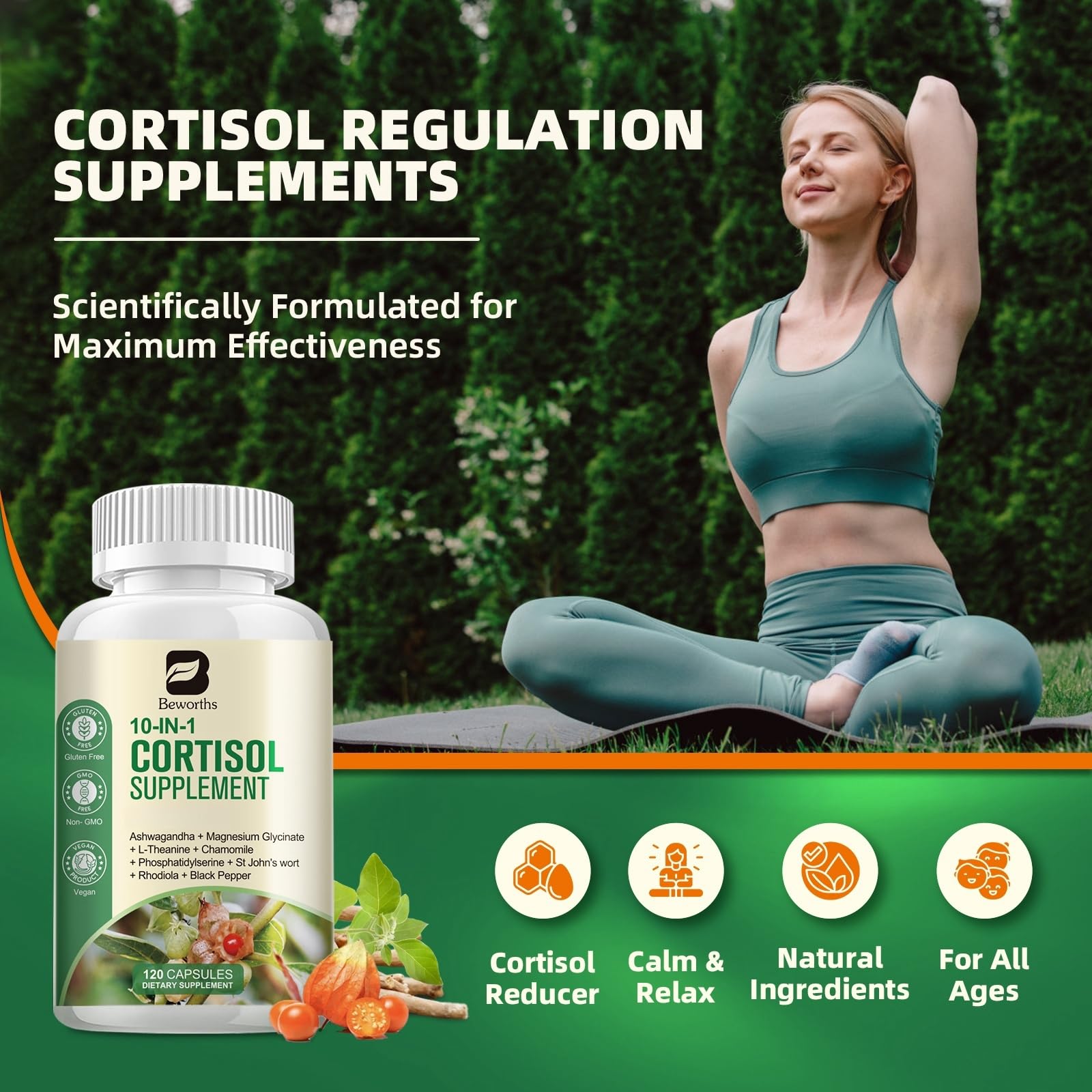 B BEWORTHS Cortisol Supplements for Women Men, 10-in-1 Cortisol Detox with Ashwagandha, Magnesium, L-Theanine, Balanced Cortisol Levels, Night & Calm Support, 120 Vegan Capsules B BEWORTHSAu supplements