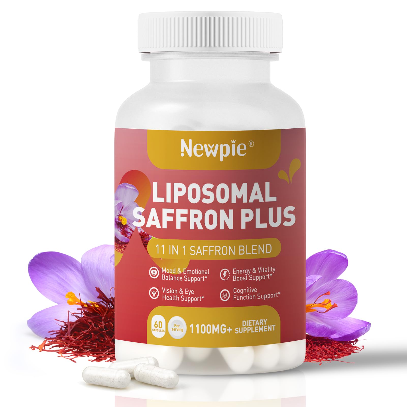 Newpie Saffron Supplements - 100% Pure Saffron Extract Capsules - Natural Mood Enhancer, Supports Eye & Heart Health, Boosts Energy - Premium Supplement for Women & Men（60 Servings (1) NewpieAu supplements