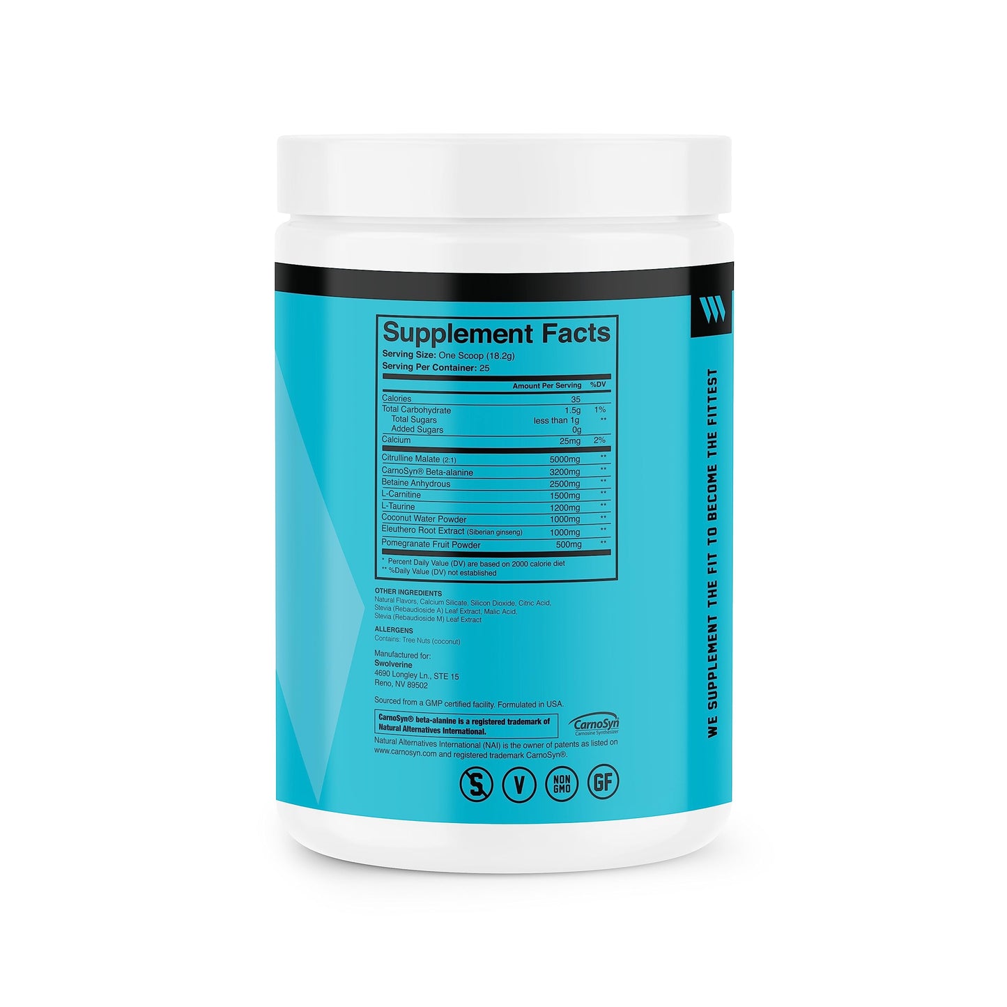 Swolverine PRE-Workout | Citrulline Malate, Carnosyn Beta Alanine, Carnitine, Ginseng SwolverineUS supplements