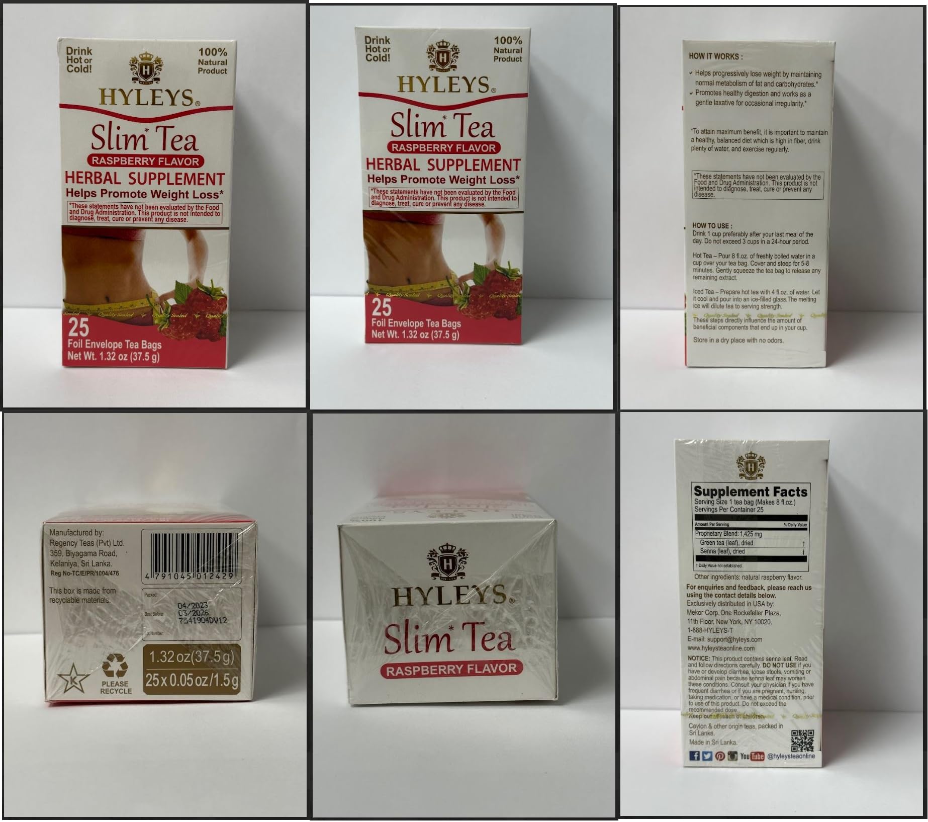 Hyleys Slim Tea Raspberry Flavor - Weight Loss Herbal Supplement Cleanse and Detox HYLEYSUS supplements