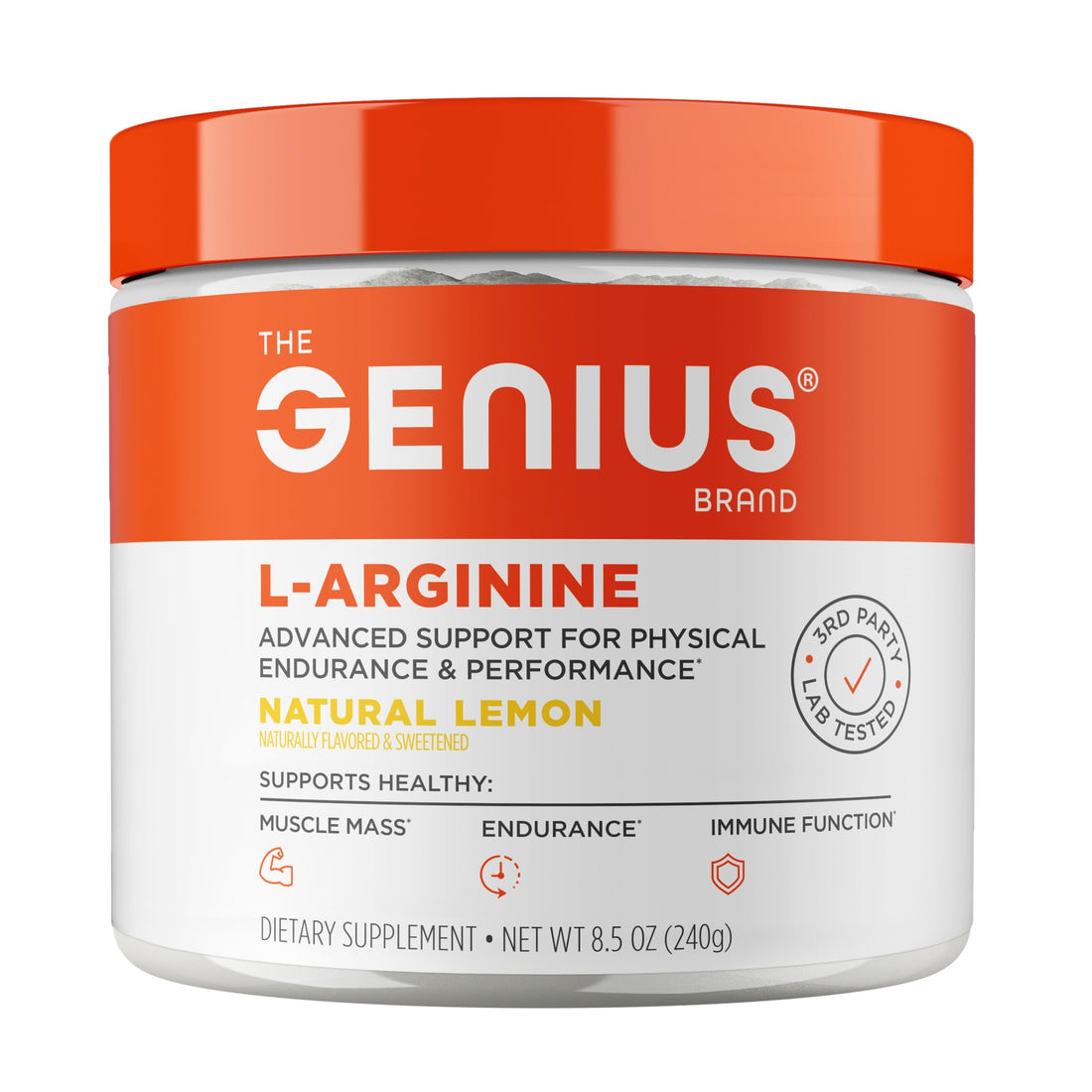 Genius L-Arginine Nitric Oxide Powder - Fermented L- Arginine Nutritional Supplements & Nitric Oxide Booster - Pre Workout, Natural Muscle Builder - 30 Servings, Lemon The Genius BrandUS supplements