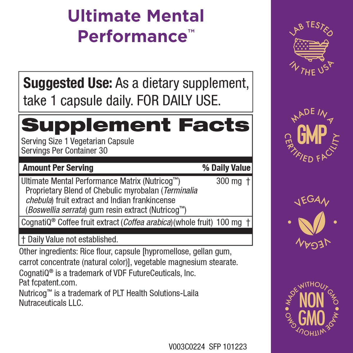Purity Products Ultimate Mental Performance Supports Memory Recall, Mental Focus + More - Nootropic Powerhouse ft. Patented Botanical Plant-Based Ingredients - Vegan & Non-GMO - 30 Veggie Caps Purity ProductsAu supplements