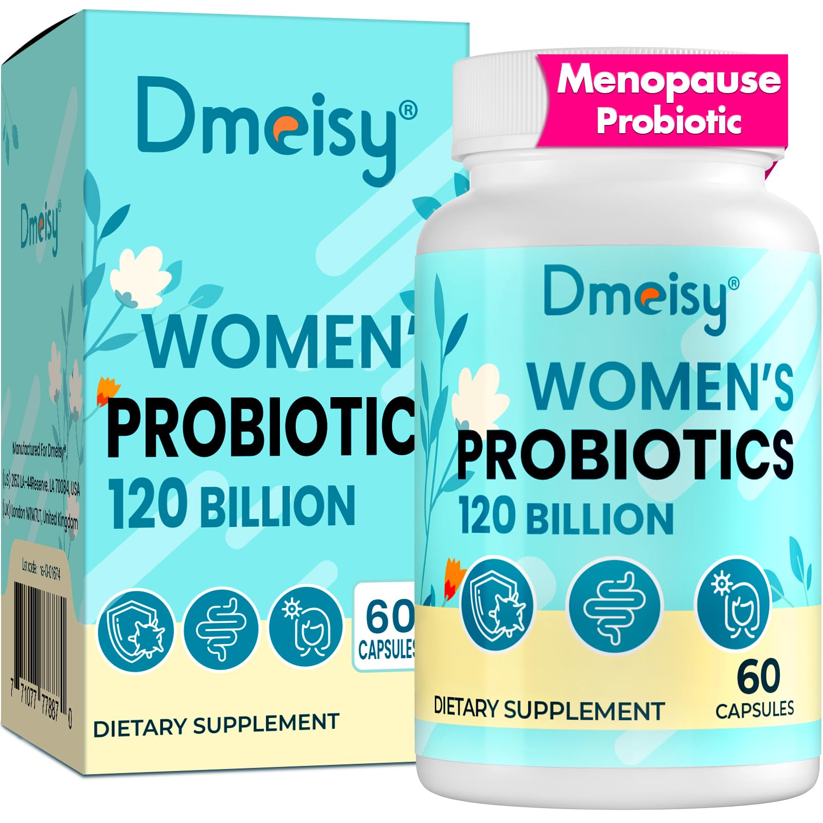 Menopause Supplements for Women, 120 Billion CFU Probiotic, 13-in-1 Herbs Probiotics Complex, for Menopause Relief, Hormone Balance, Hot Flashes, Night Sweats, Mood Swings, Gut & Immunity - 60 Capsule DmeisyAu supplements