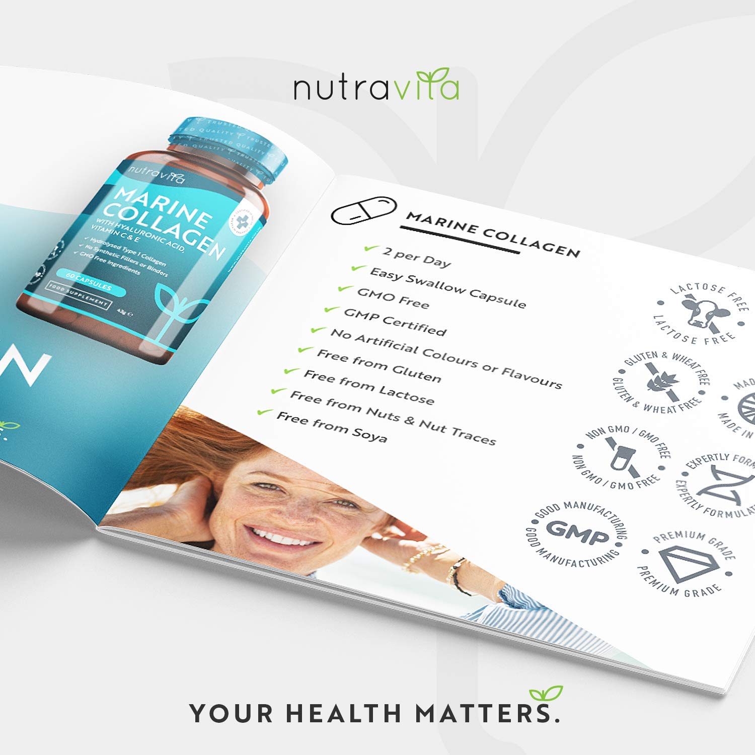 Marine Collagen 1000mg - 60 Capsules of Superior Type 1 Hydrolysed Collagen NutravitaUS supplements