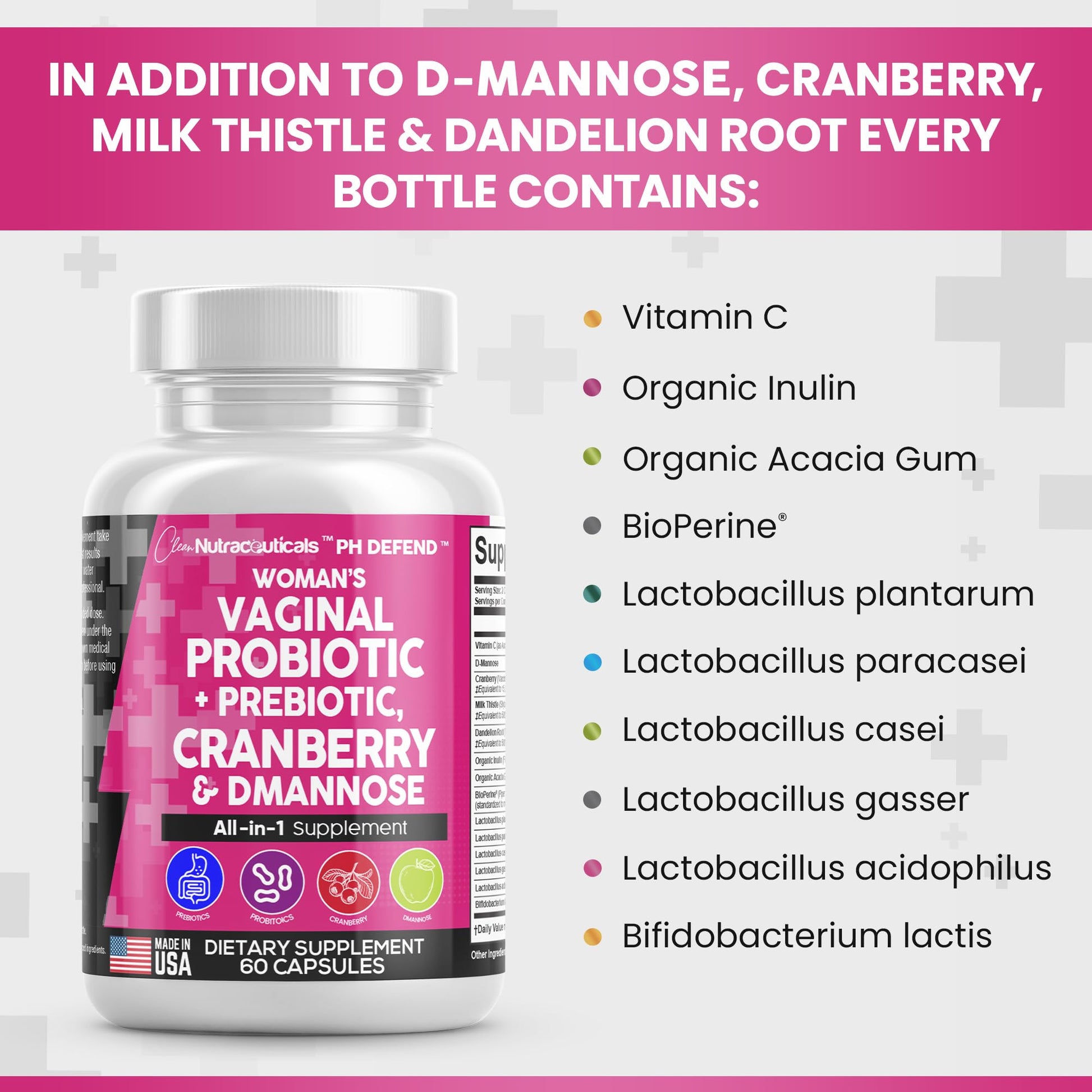 Vaginal Probiotics For Women + Prebiotics 20 Billion Cranberry Pills 30,000mg w/ D-Manno Clean NutraceuticalsAu supplements