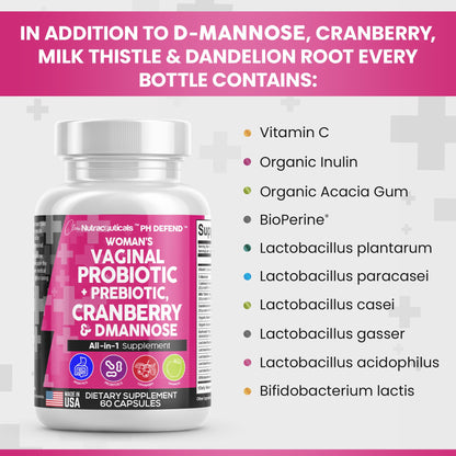 Vaginal Probiotics For Women + Prebiotics 20 Billion Cranberry Pills 30,000mg w/ D-Manno Clean NutraceuticalsUS supplements