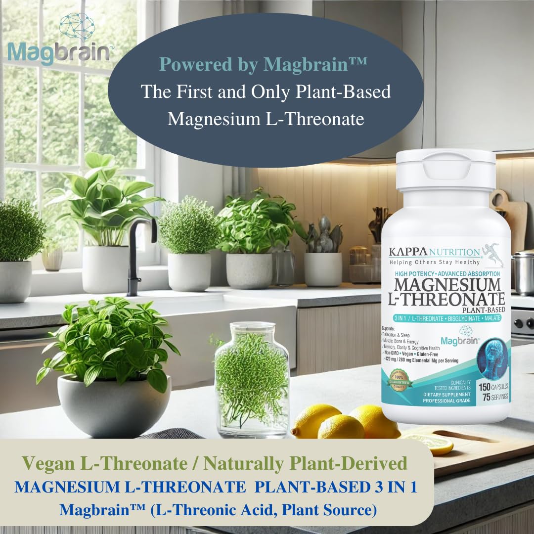 Kappa Nutrition Powered by Magbrain™ Magnesium L-Threonate Plant-Based, 150 Vegan Capsules, 420mg Elemental Magnesium (3 Capsules) from 2,253mg, Brain, Sleep & Muscle Support. KAPPA NUTRITIONAu supplements