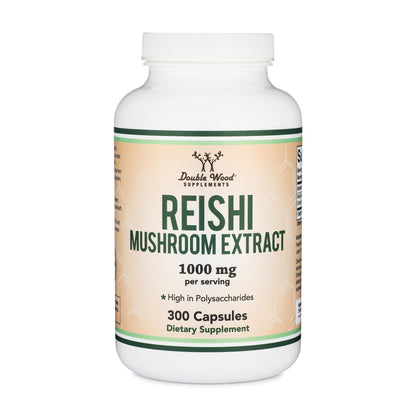 Reishi Mushroom Capsules (4:1 Ganoderma Extract, 1,000mg Red Reishi Powder Servings) Double Wood SupplementsUS supplements