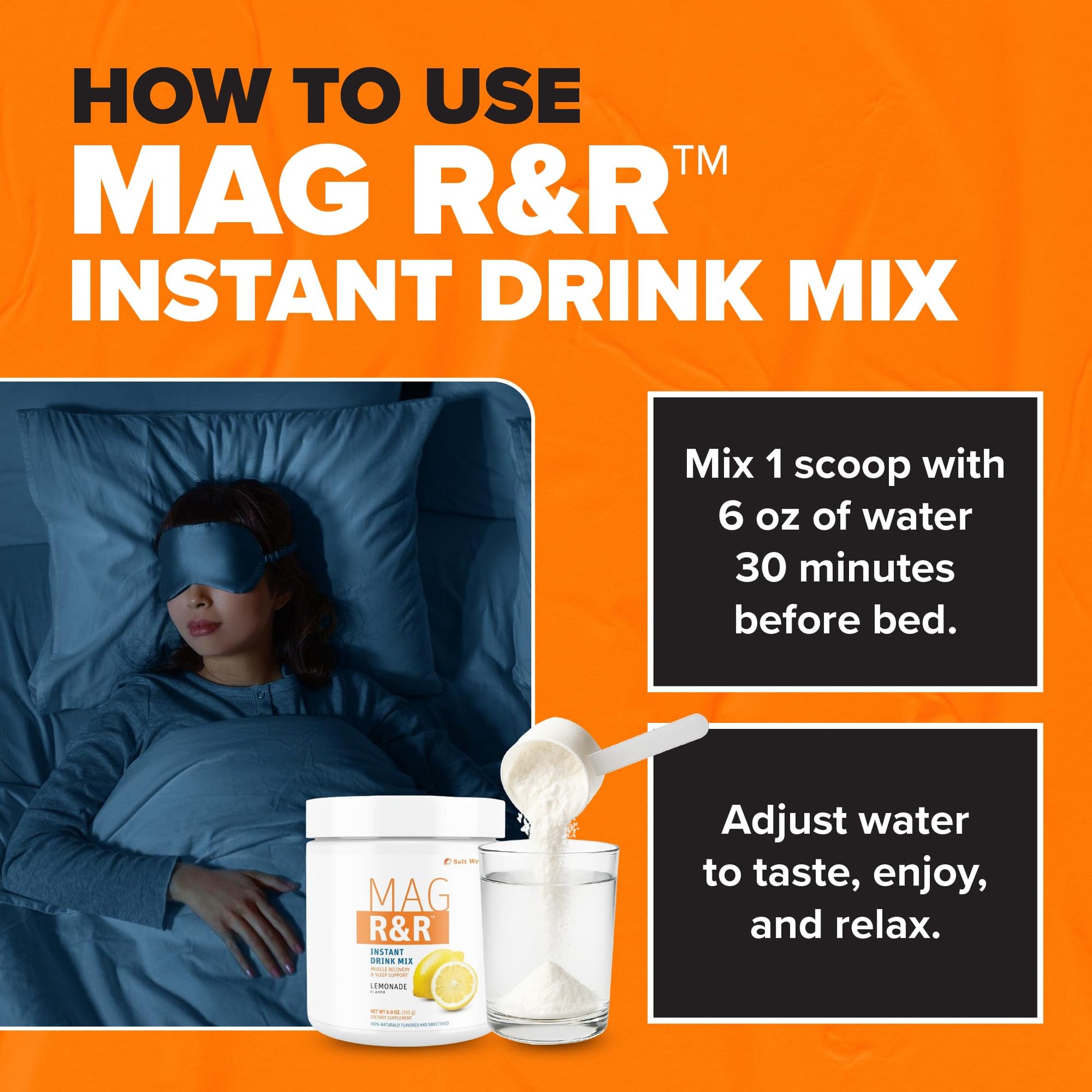 SaltWrap Mag R&R Instant Drink Mix - Sugar-Free Nighttime Magnesium Glycinate Powder with Stevia & FiberSMART® - Muscle Cramp & Leg Cramps Relief, Sleep & Relaxation Support - 30 Servings SaltWrapAu supplements