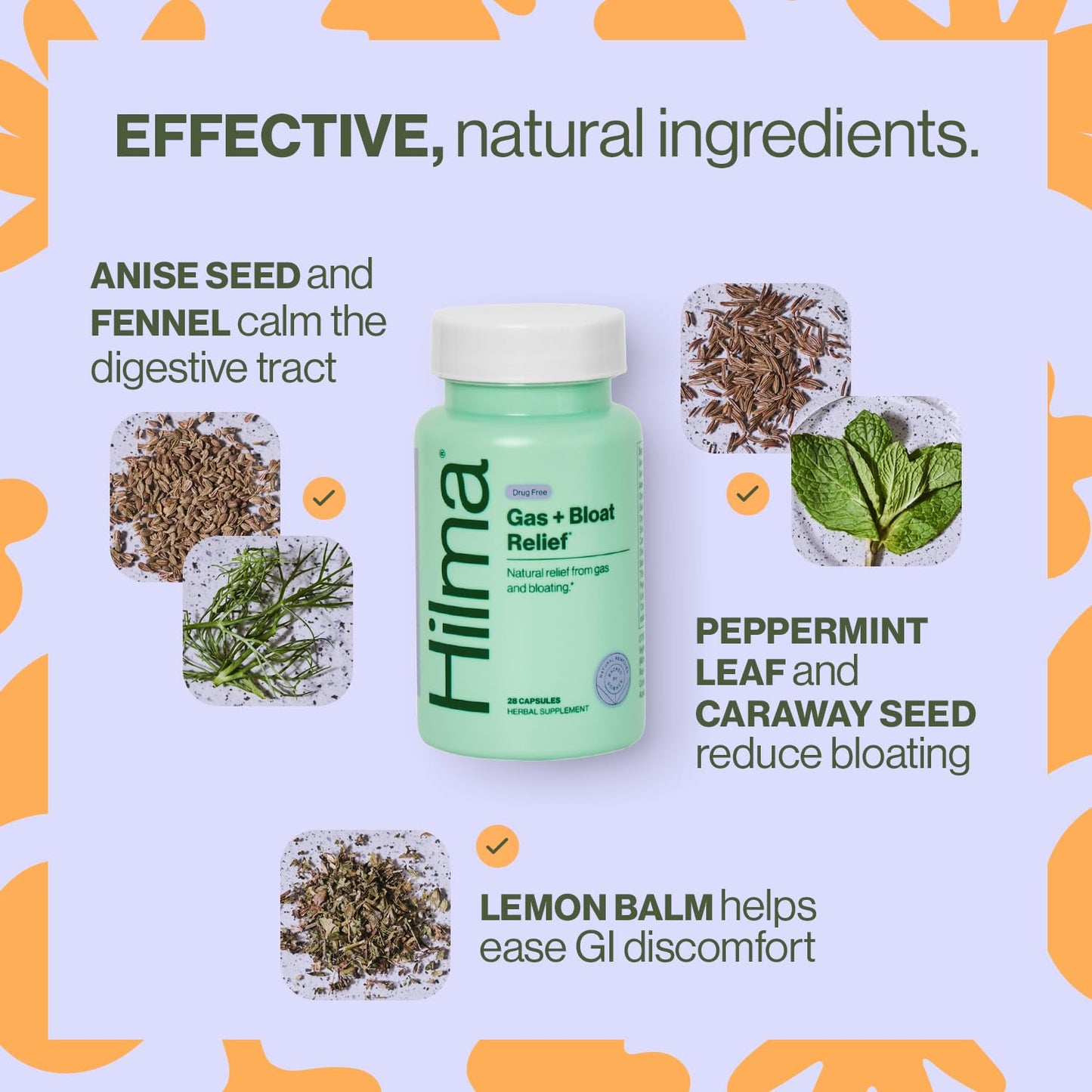 Hilma Natural Gas & Bloating Relief - with Lemon Balm, Fennel & Peppermint Leaf - Doctor HilmaUS supplements