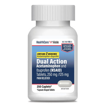 HealthCareAisle Dual Action Acetaminophen and Ibuprofen (NSAID) Tablets, 250 mg /125 mg Pain Reliever - 250ct Caplets HealthCareAisleAu supplements