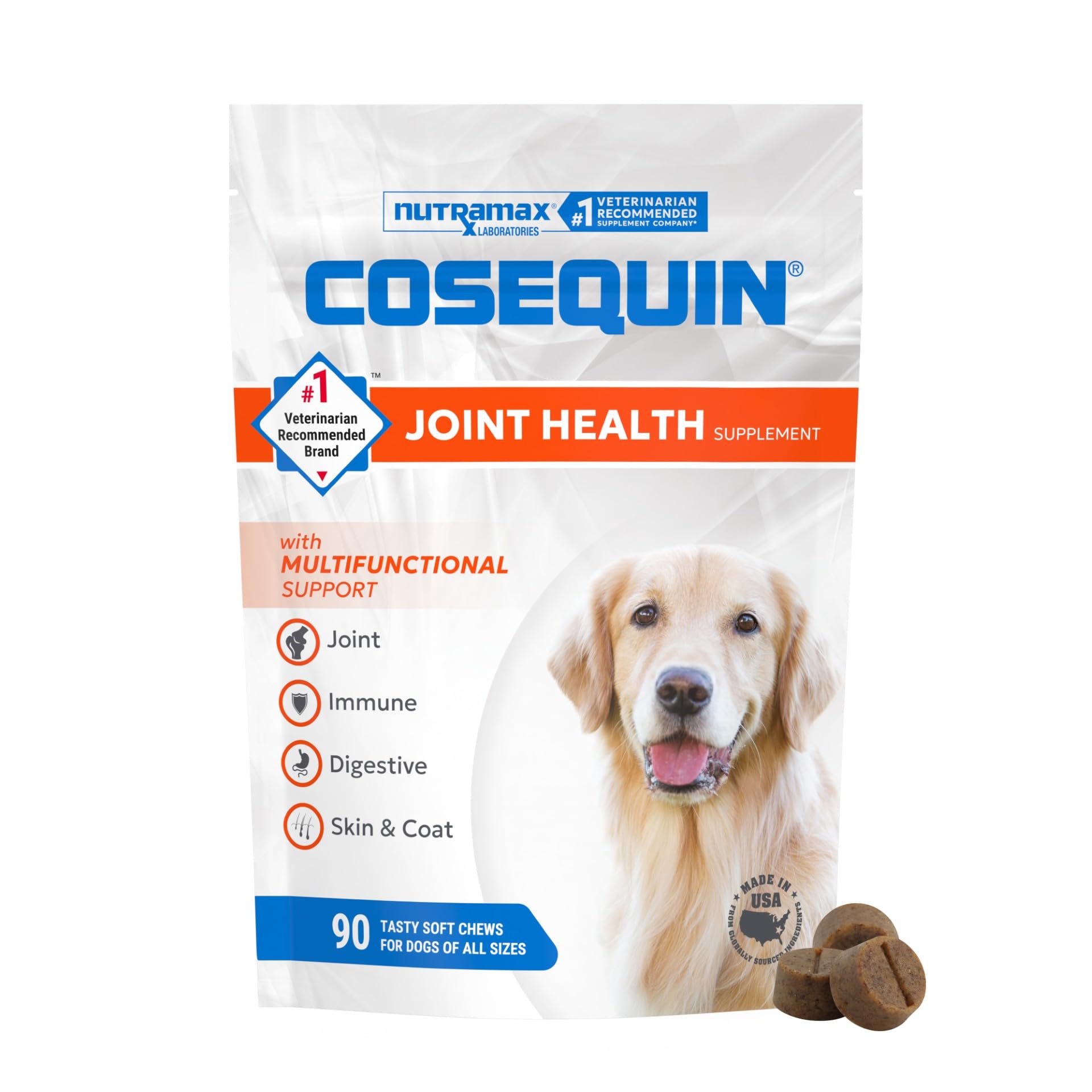 Nutramax Cosequin Joint Health Supplement with Multifunctional Support for Dogs, Soft Chews with Glucosamine, Chondroitin, Omega-3s, and Postbiotics, 90 Count Nutramax LaboratoriesAu supplements