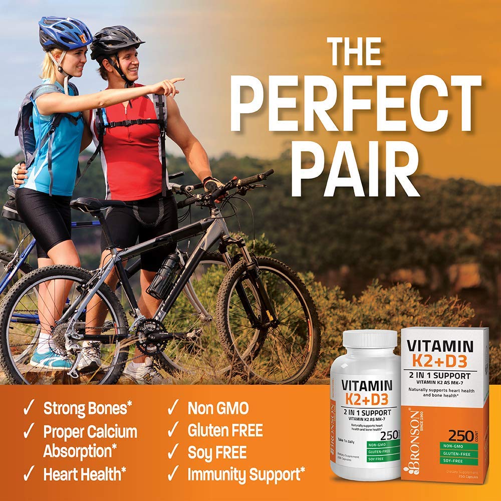 Bronson Vitamin K2 (MK7) with D3 Supplement Non-GMO Formula 5000 IU Vitamin D3 BronsonUS supplements