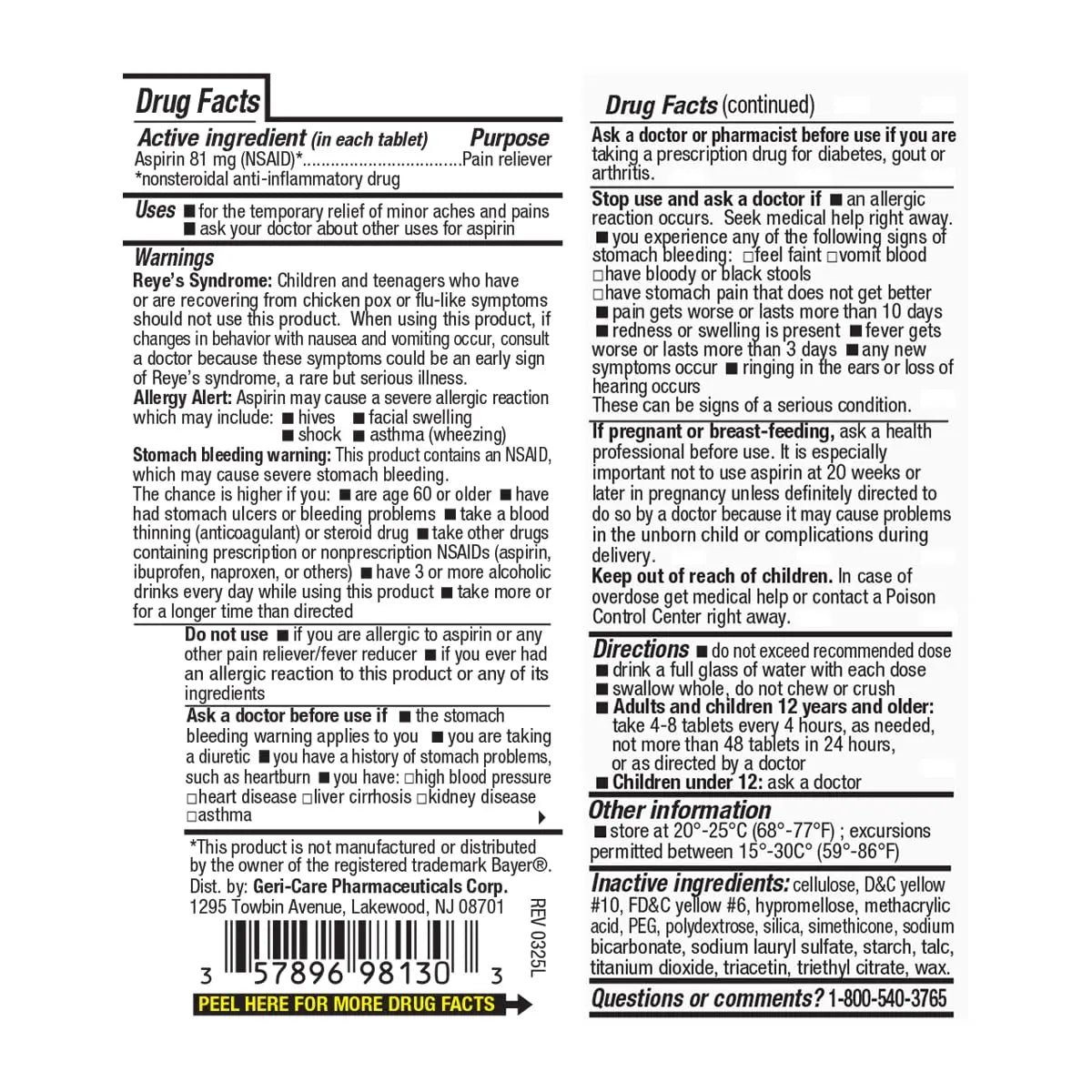 GeriCare Aspirin 81mg Adult Low Dose, Pain Reliever - Enteric Coated Tablets for Enhanced Absorption and Gentle Digestion – Supports Blood Flow, Reduces Inflammation, 300 Count (Pack of 1) GeriCareAu supplements