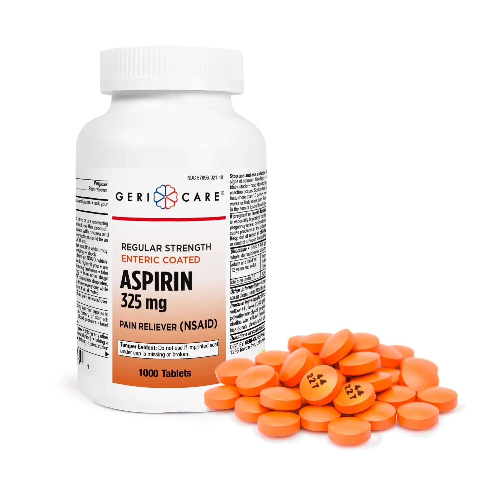 GeriCare Enteric Coated Aspirin Tablets 325mg (1000 Count) NSAID Pain Reliever & Fever Reducer for Adults- Regular Strength Aspirin for Headache Arthritis Menstrual & Muscle Pain GeriCareAu supplements