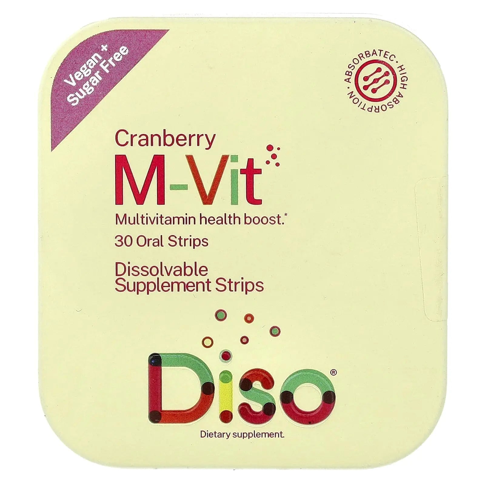 DISO - M-VIT - Fast-Dissolving Multivitamin Oral Strips, Cranberry Flavor, Vegan, Sugar Free, Gluten Free, Individually Wrapped DISOAu supplements