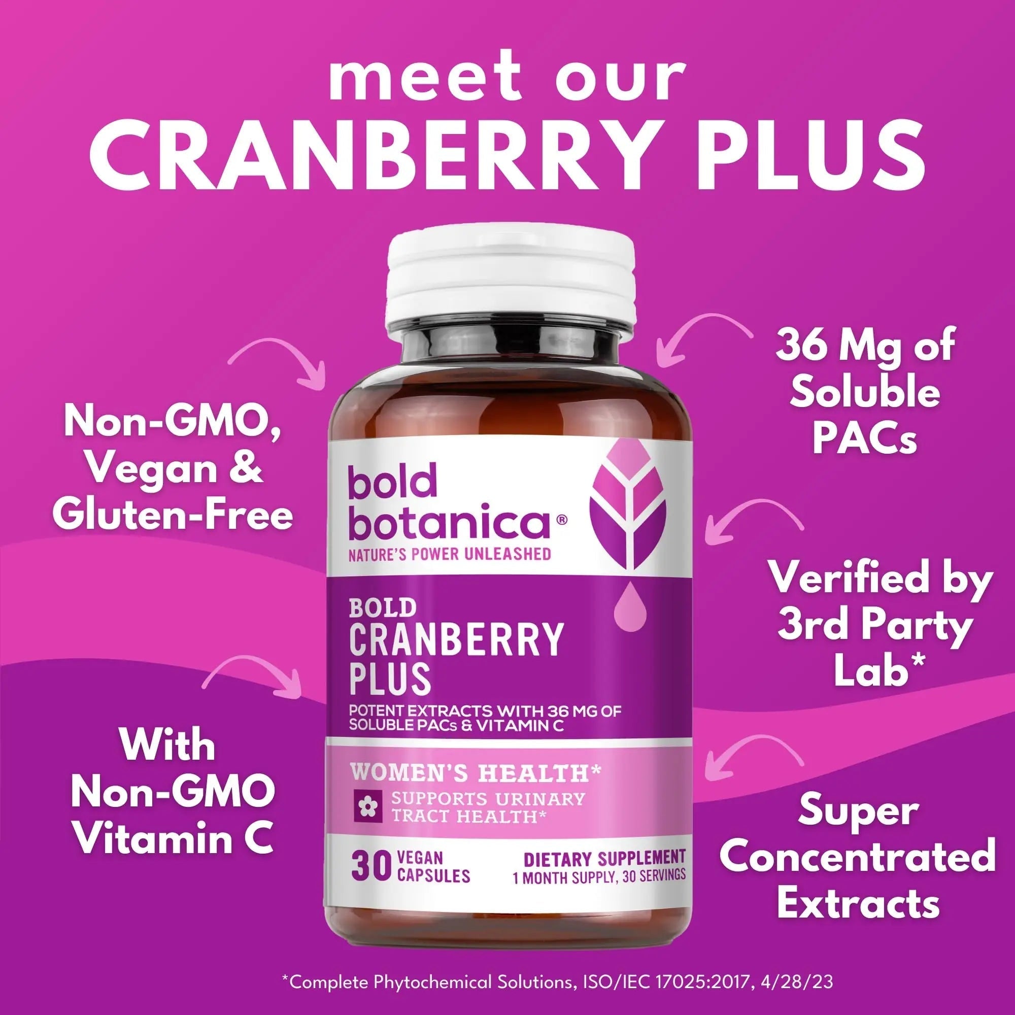 Bold Cranberry Plus Capsules - 100% Soluble 36mg PACs - Cranberry Pills for Women & Men with Urinary Tract Support, Non-GMO Vitamin C — 30 Vegan Capsules, 1 Month Supply Bold BotanicaAu supplements