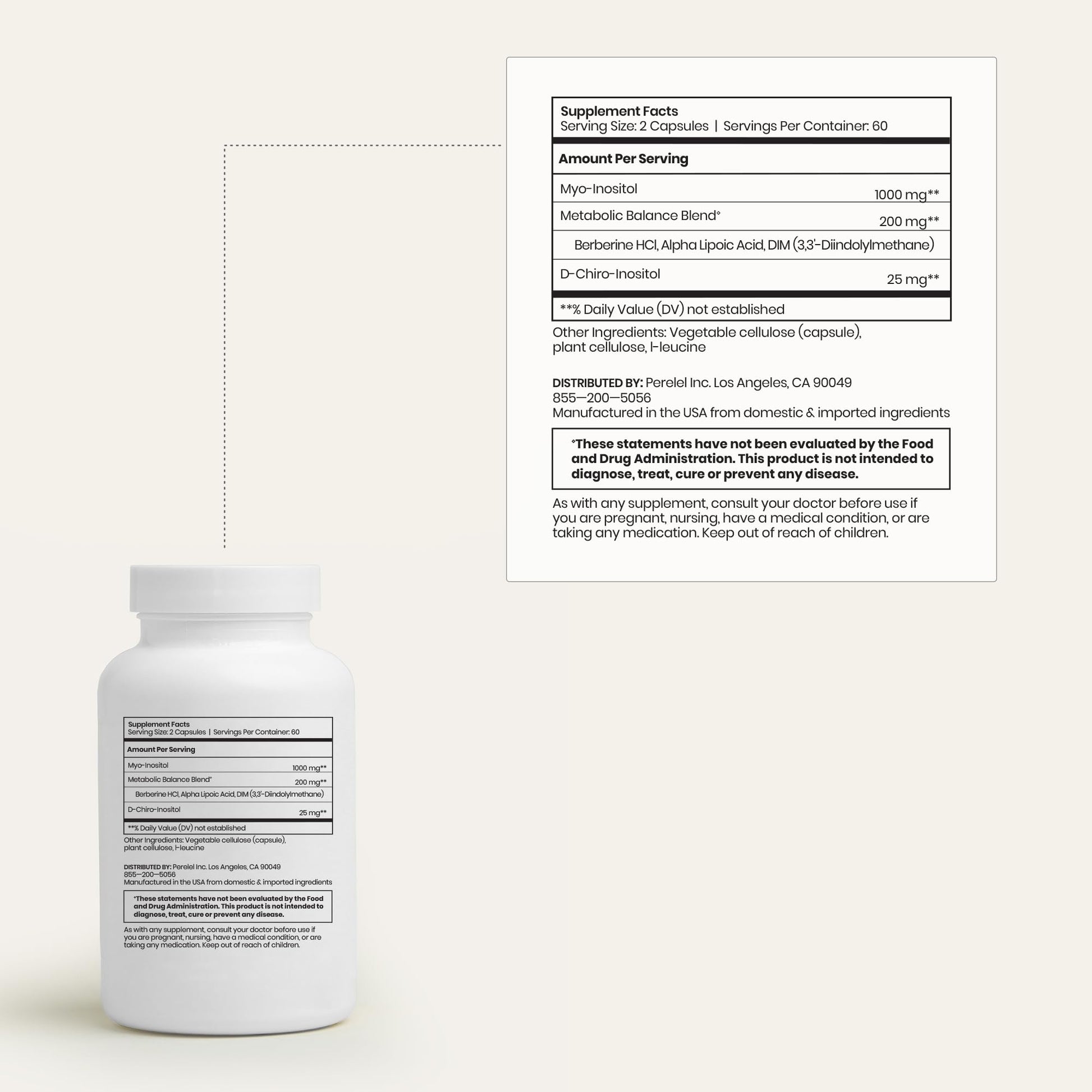 Perelel Hormone Balance Support, Myo & D Chiro Inositol, Womens Inositol Supplement with Berberine, Alpha Lipoic Acid, & Dim to Support Female Health, Soy, Dairy & Gluten Free, Non GMO, 120 Capsules PerelelAu supplements