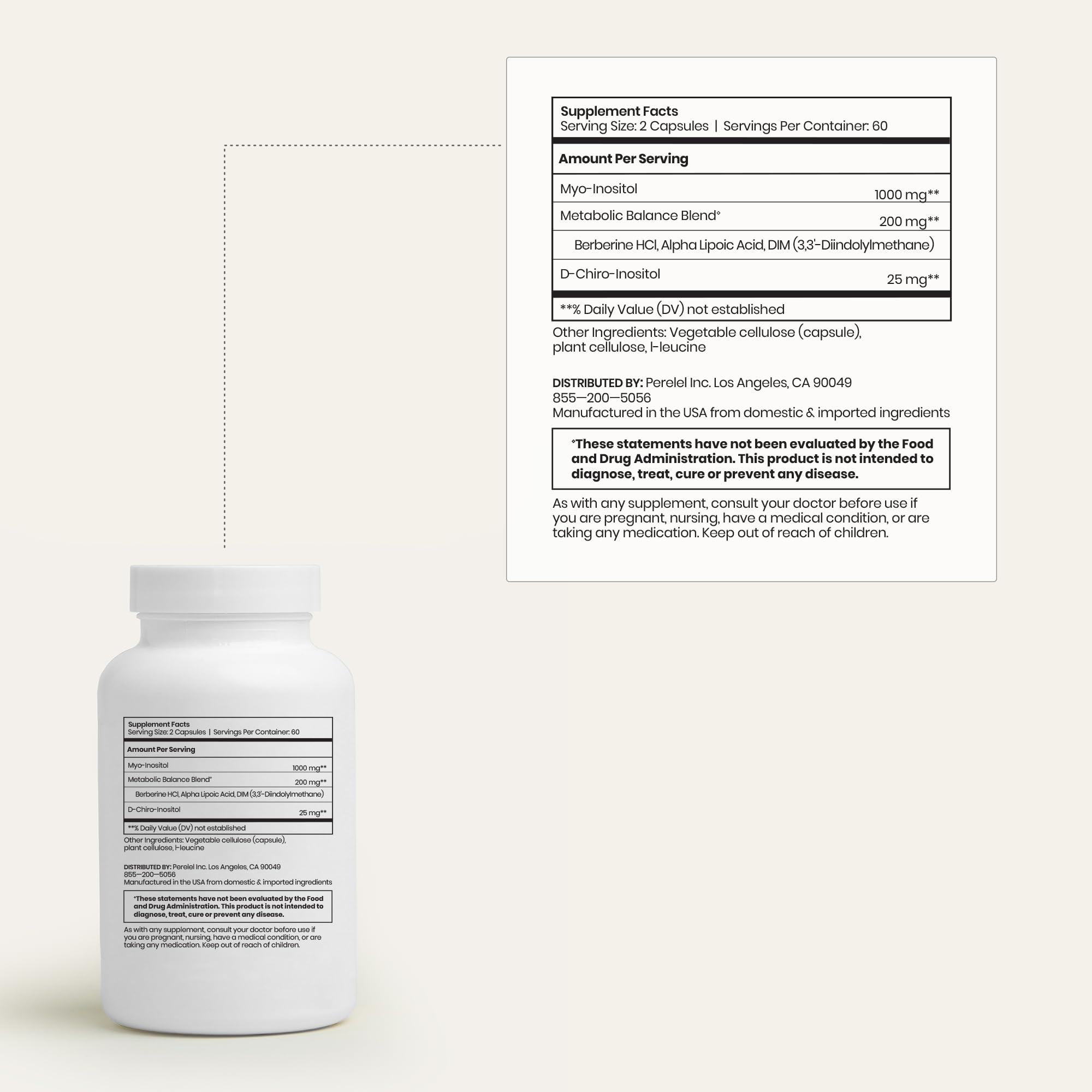 Perelel Hormone Balance Support, Myo & D Chiro Inositol, Womens Inositol Supplement with Berberine, Alpha Lipoic Acid, & Dim to Support Female Health, Soy, Dairy & Gluten Free, Non GMO, 120 Capsules PerelelAu supplements
