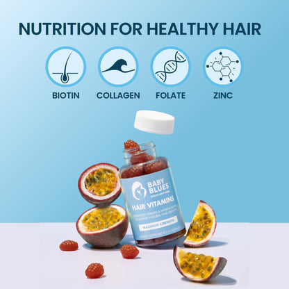 Baby Blues Postpartum Hair Loss Vitamins - Passion Fruit Gummies with Biotin, Collagen, & Folate Baby BluesUS supplements
