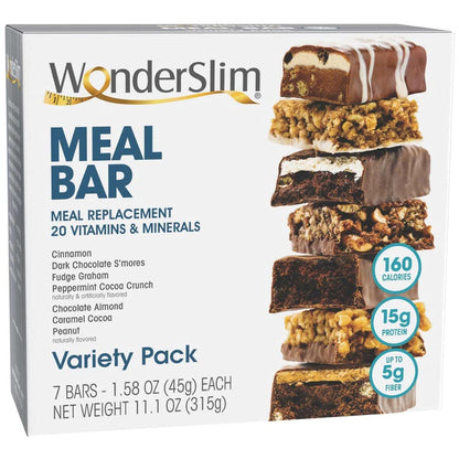WonderSlim Meal Replacement Protein Bar, Variety Pack, 15g Protein, 20 Vitamins & Minerals WonderSlimUS supplements