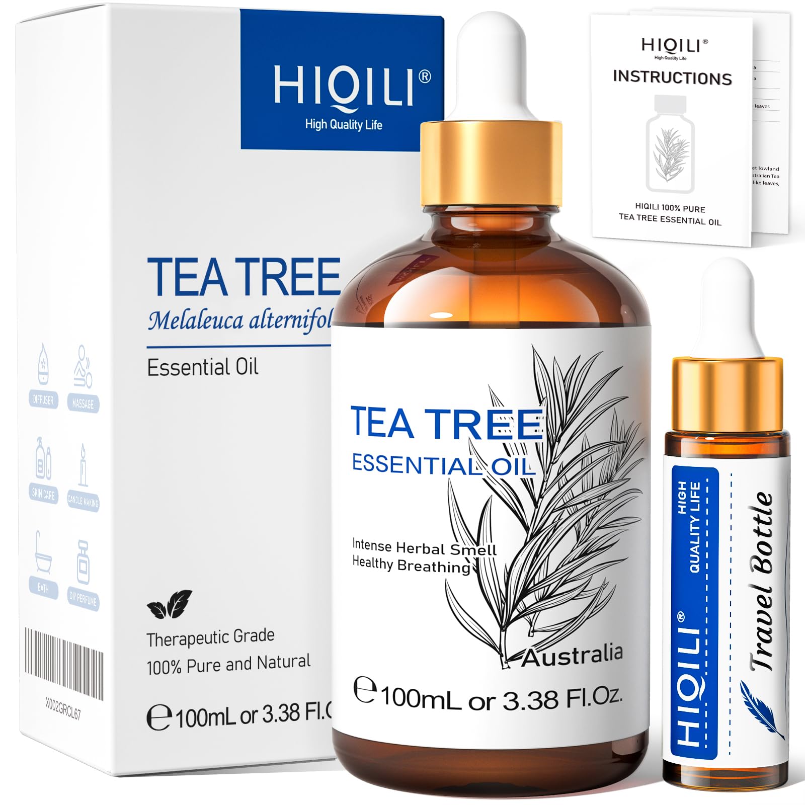 HIQILI Tea Tree Essential Oil (100 ML), 100% Pure for Toenail Fungus, Hair Damage HIQILIAu supplements