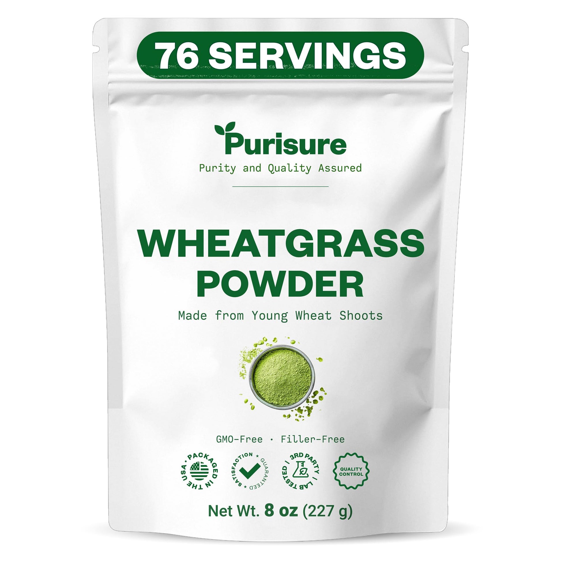Purisure Wheatgrass Powder, 8oz, Wheat Grass Powder, Green Superfood for Salads, Smoothie and Shakes, Superfood Powder Rich in Immunity Vitamins, Fiber and Minerals, 76 Servings PurisureAu supplements