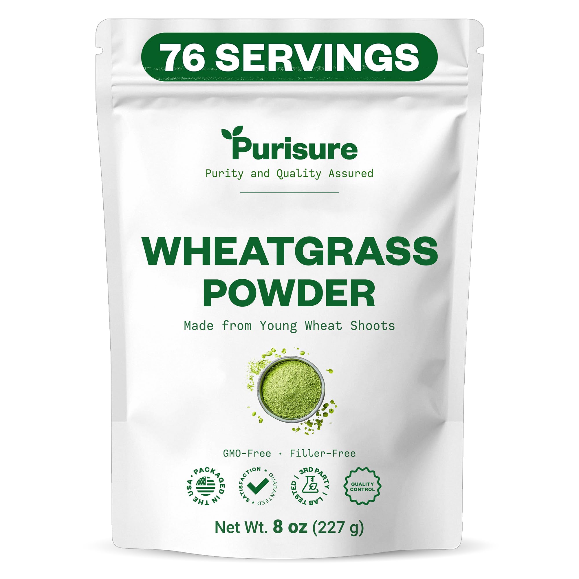 Purisure Wheatgrass Powder, 8oz, Wheat Grass Powder, Green Superfood for Salads, Smoothie and Shakes, Superfood Powder Rich in Immunity Vitamins, Fiber and Minerals, 76 Servings PurisureAu supplements