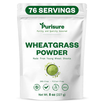 Purisure Wheatgrass Powder, 8oz, Wheat Grass Powder, Green Superfood for Salads, Smoothie and Shakes, Superfood Powder Rich in Immunity Vitamins, Fiber and Minerals, 76 Servings PurisureAu supplements