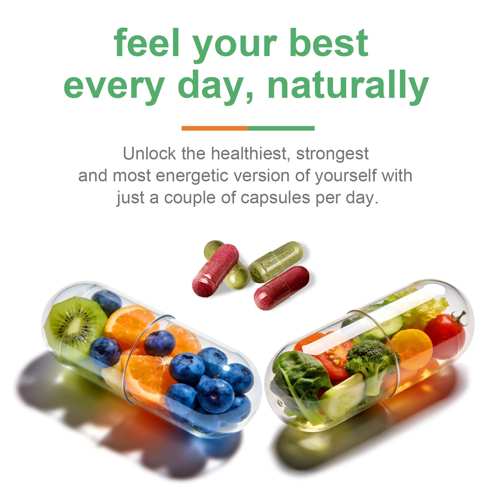 VBTOP Fruit & Vegetable Supplement - Natural Ingredients - 2 Bottles - 180 Capsules Total | A Blend of 20+19 Natural Whole Fruits & Vegetables, a Fresh superfood Formula Rich in Vitamins and Minerals VBTOPAu supplements