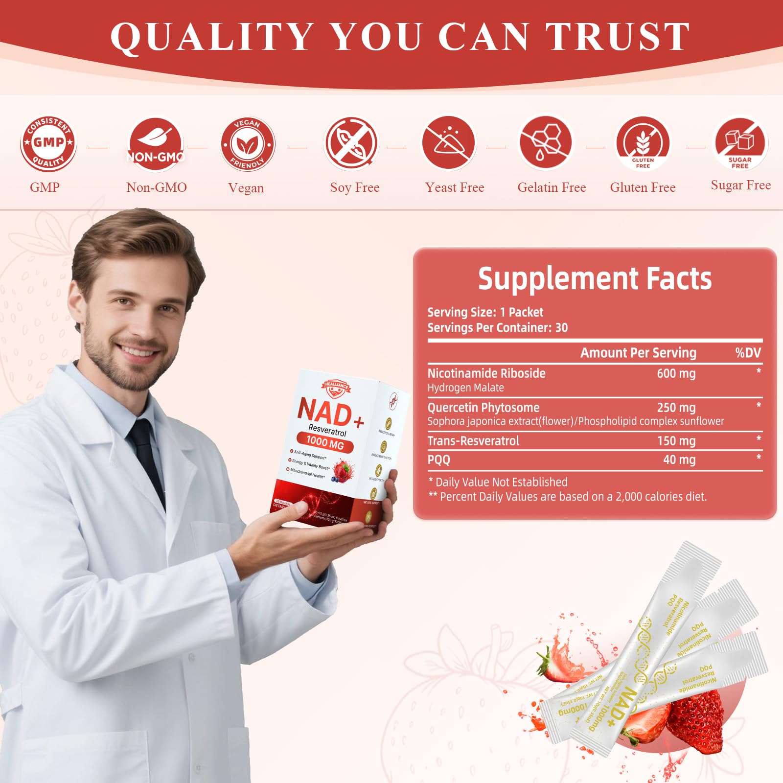 Healliance NAD+ Liquid Supplement 1000mg - Features Nicotinamide Riboside Resveratrol with PQQ for Targeted Healthy Aging and Cellular Energy Support, 30 Packets for Women and Men HeallianceAu supplements