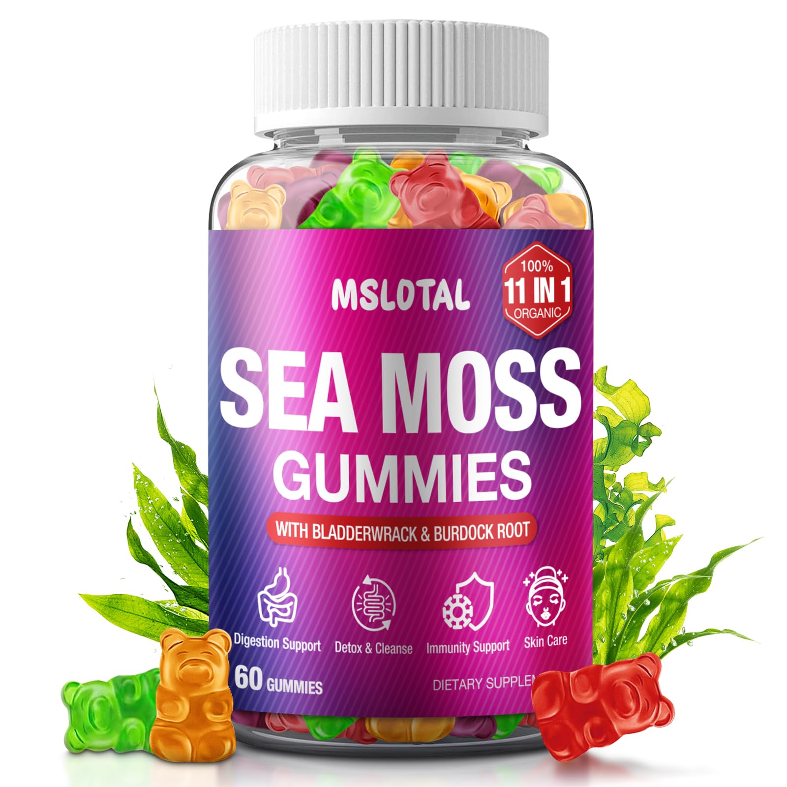 MSLOTAL Irish Sea Moss Gummies with Ashwagandha Bladderwrack and Burdock Root - Natural Irish Seamoss Supplement for Thyroid, Energy, Immune Support - 60 Vegan Gummy MSLOTALAu supplements