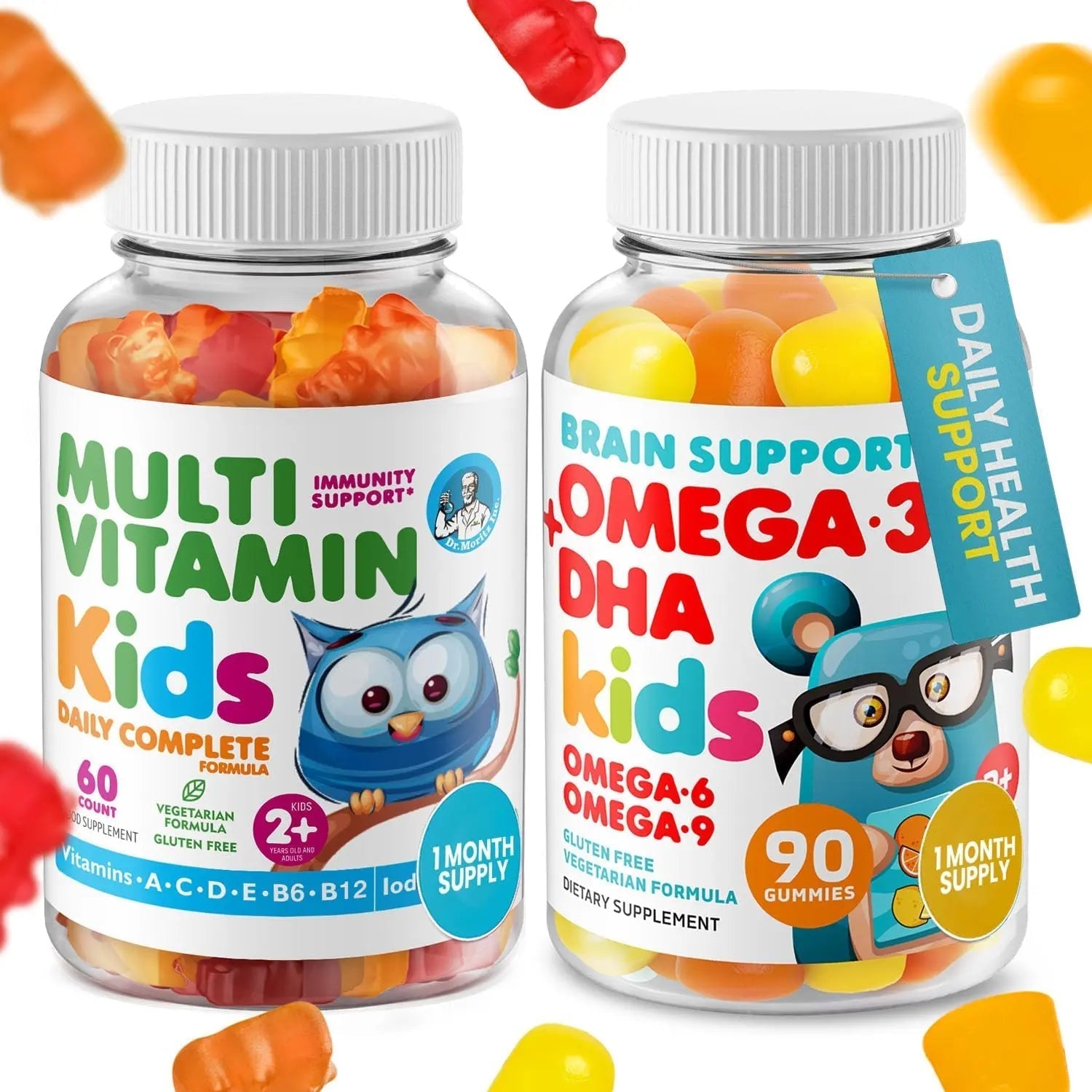 DR. MORITZ Omega 3 Gummies (90 Count) and Kids Multivitamin Gummies Bundle (60 Count) - for Daily Health Support - Vegan DHA Omega 3 for Kids DR. MORITZAu supplements