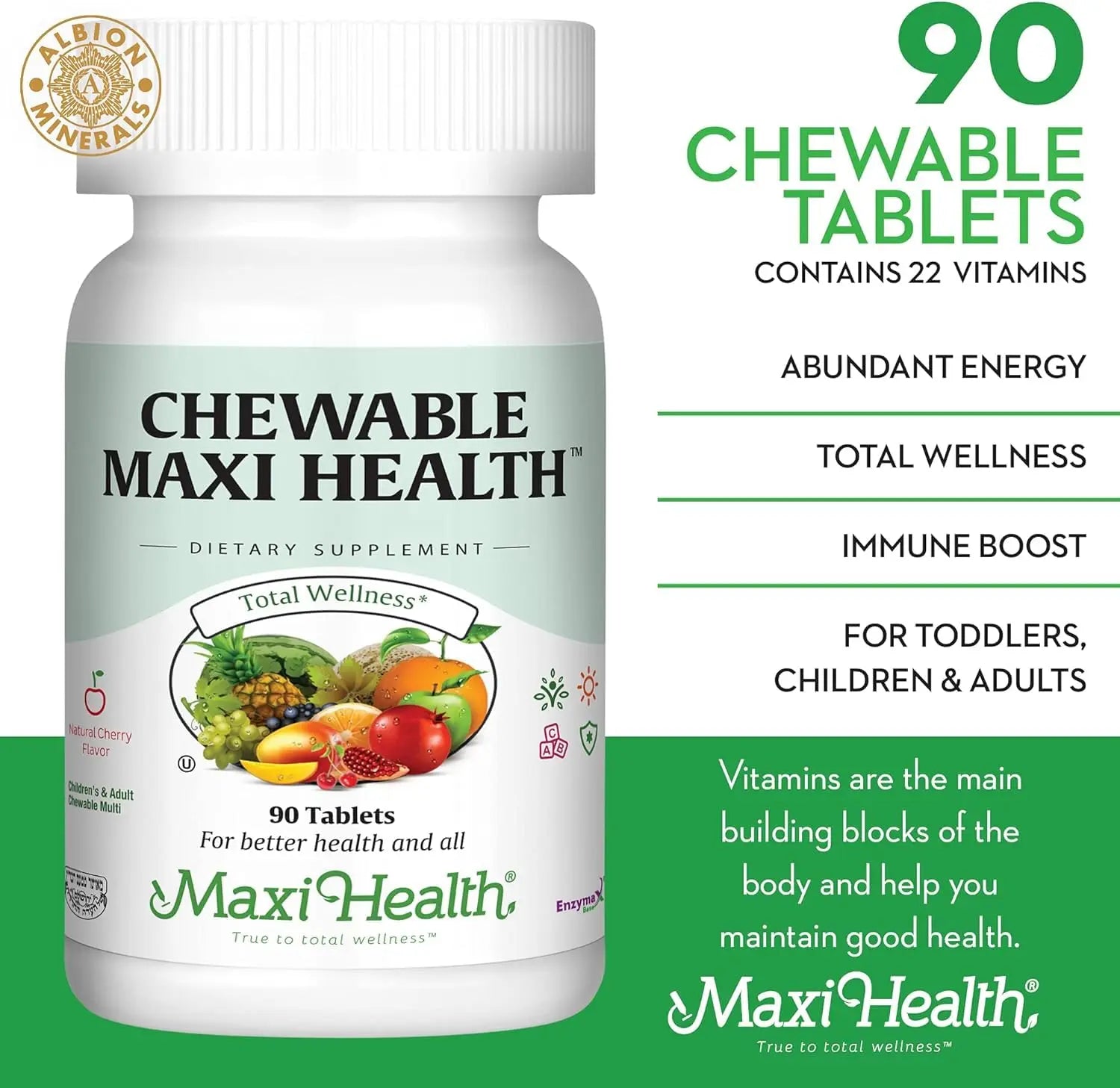 Maxi Health Chewable Multivitamin for Kids, Teens and Adults - Cherry Chewable Vitamins for Adults & Children Maxi HealthAu supplements