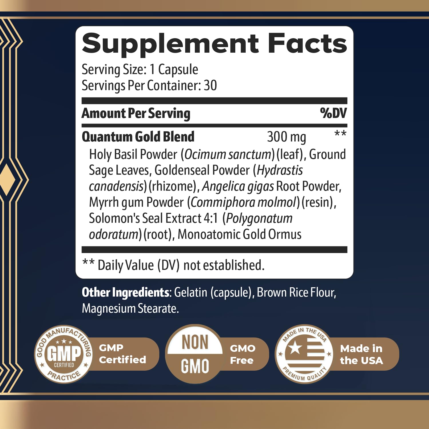 Gold Align - Holy Basil Capsules with Sage, Goldenseal, Monoatomic Gold - Herbal Supplement for Overall Health,100% Natural - Made in USA, Non-GMO, GMP-Certified - 30 Capsules, 1 Month Supply Nature’s NutriWaveAu supplements