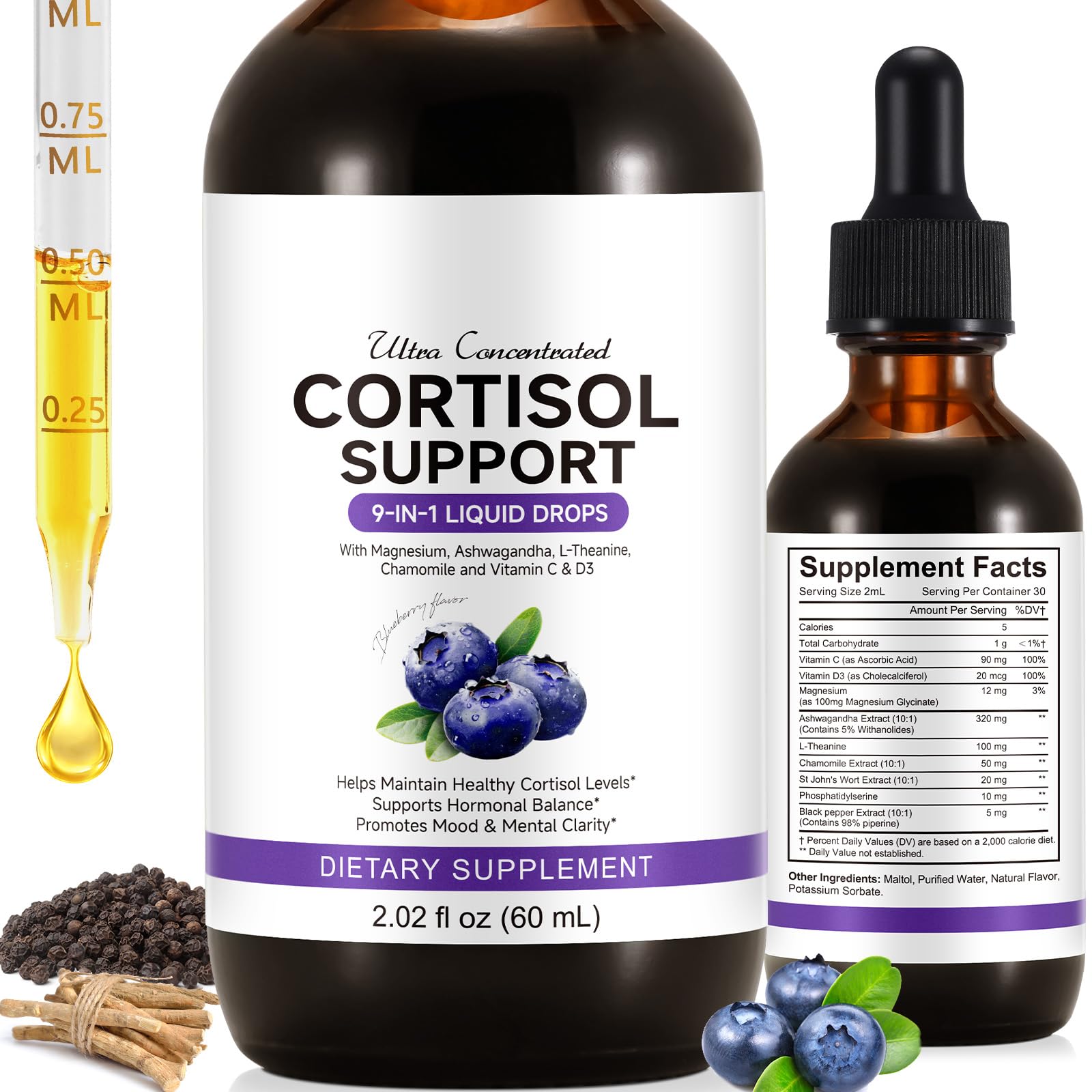 ZIXBMHYJ Cortisol Supplement for Women, Cortisol Support Liquid Drops with Ashwagandha, Magnesium & L-Theanine - Supports Stress Relief, Mood & Relaxation - 2.02 fl oz ZIXBMHYJAu supplements