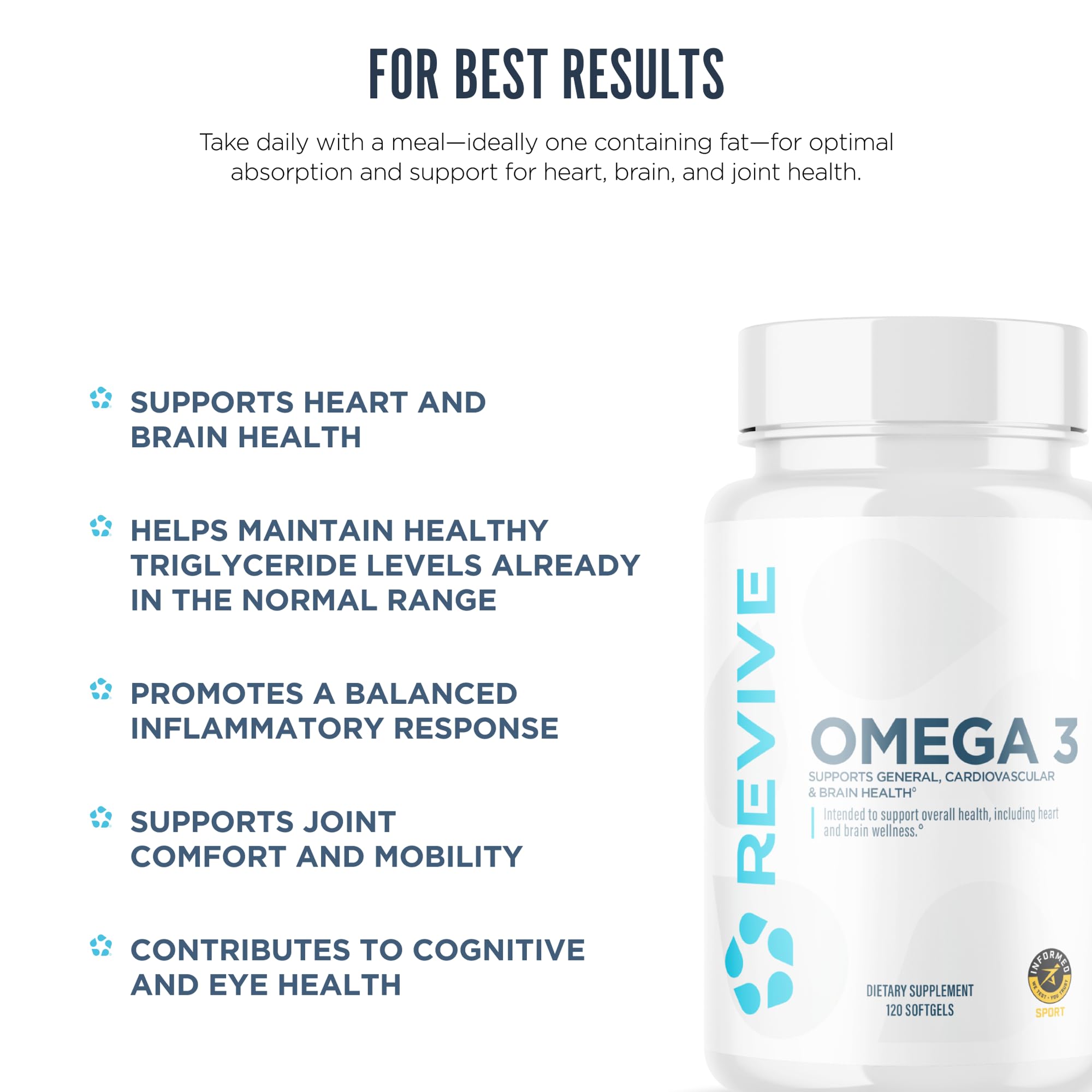 Revive MD Omega 3 Fish Oil Supplements for Men & Women – Softgels with EPA & DHA Fatty Acids for Healthy Skin & Joints, Heart & Brain Support – Vegan-Friendly, Gluten-Free (120 Softgels) ReviveAu supplements