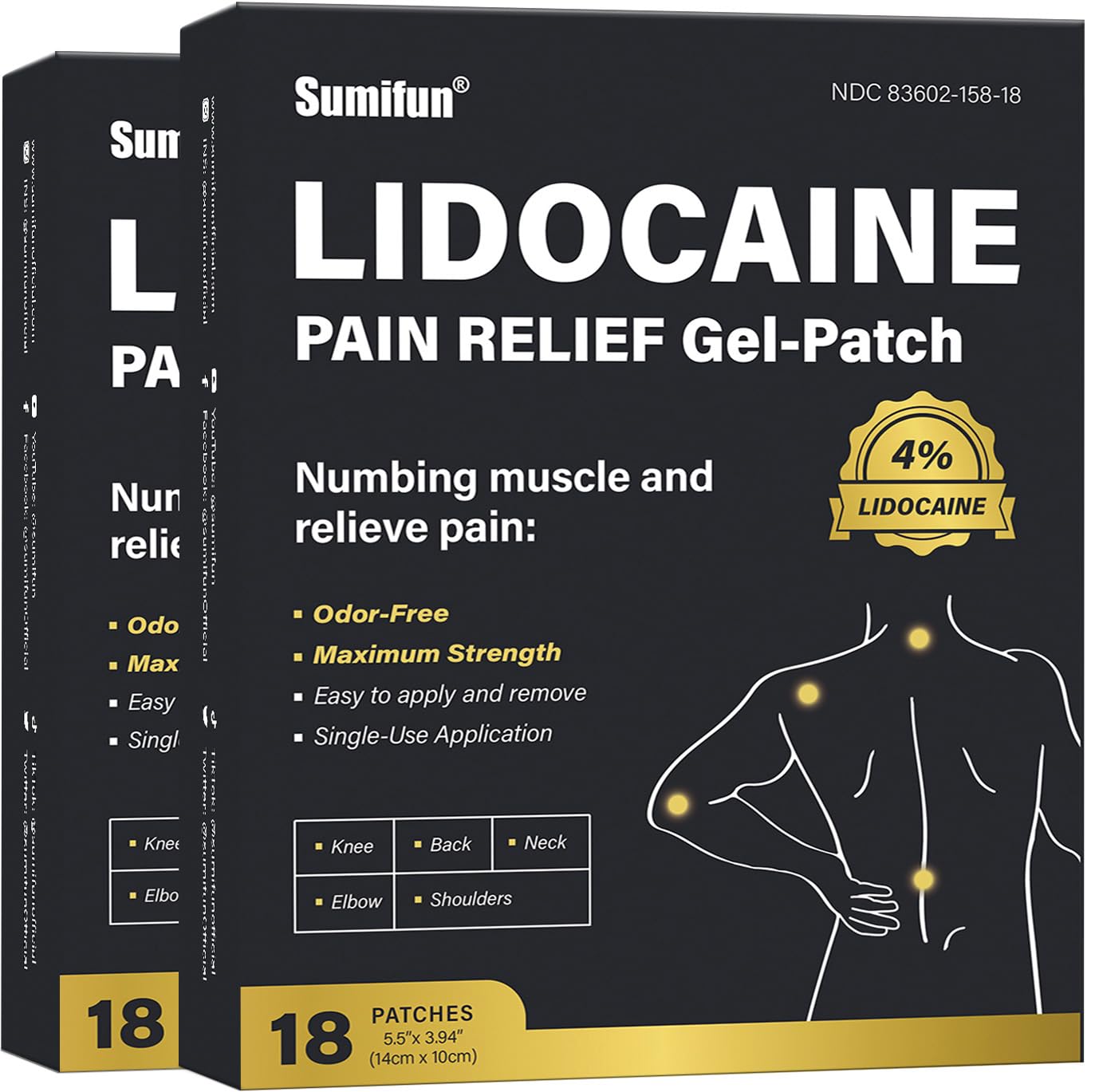 Sumifun 4% Lidocaine Pain Relief Patches - 36 Count Patches for Back, Shoulder, Muscle, Joints, Knee Pain Relief - Lower Back Pain Relief Products - Pain Patches Maximum Strength Lidocaine SumifunAu supplements