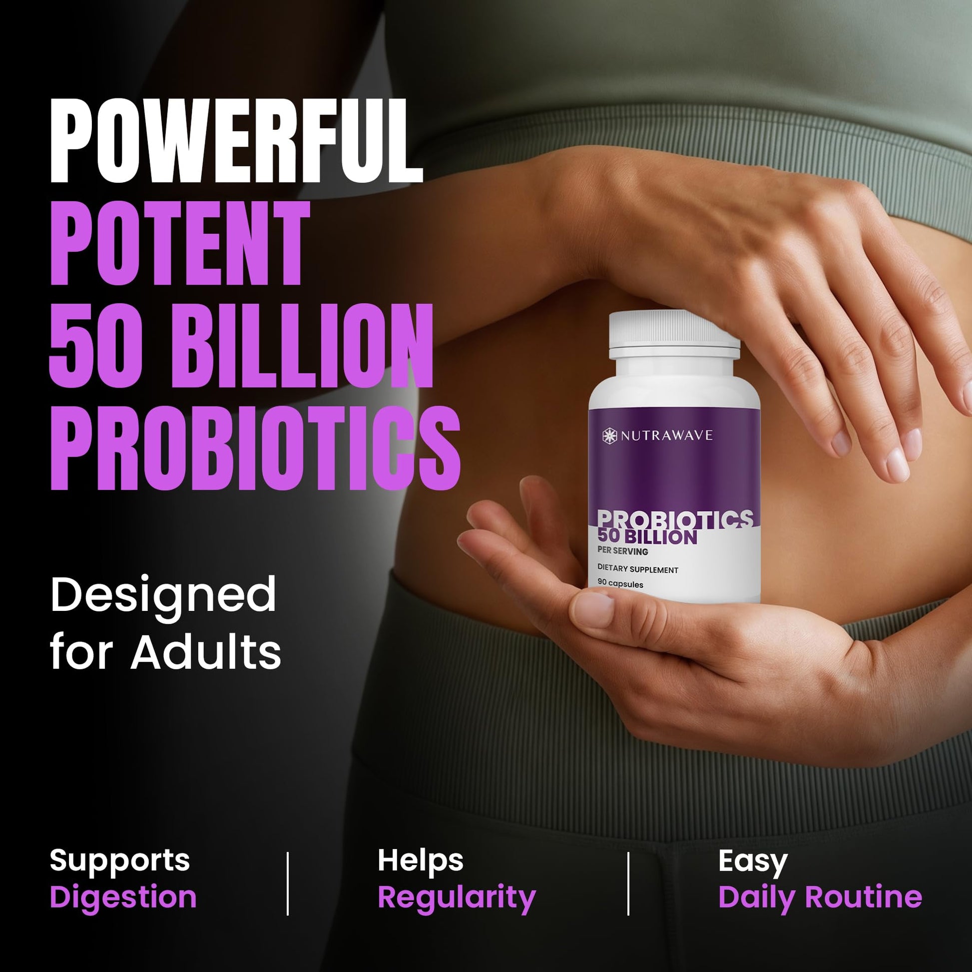 Nutrawave 50 Billion Probiotics for Women & Men, 15 Strains Active Culture. Relieves Bloating & Constipation, Improved Digestion & Gut Health Supplement, Vegan. 60 Powerful Small Capsules. Nutra WaveAu supplements